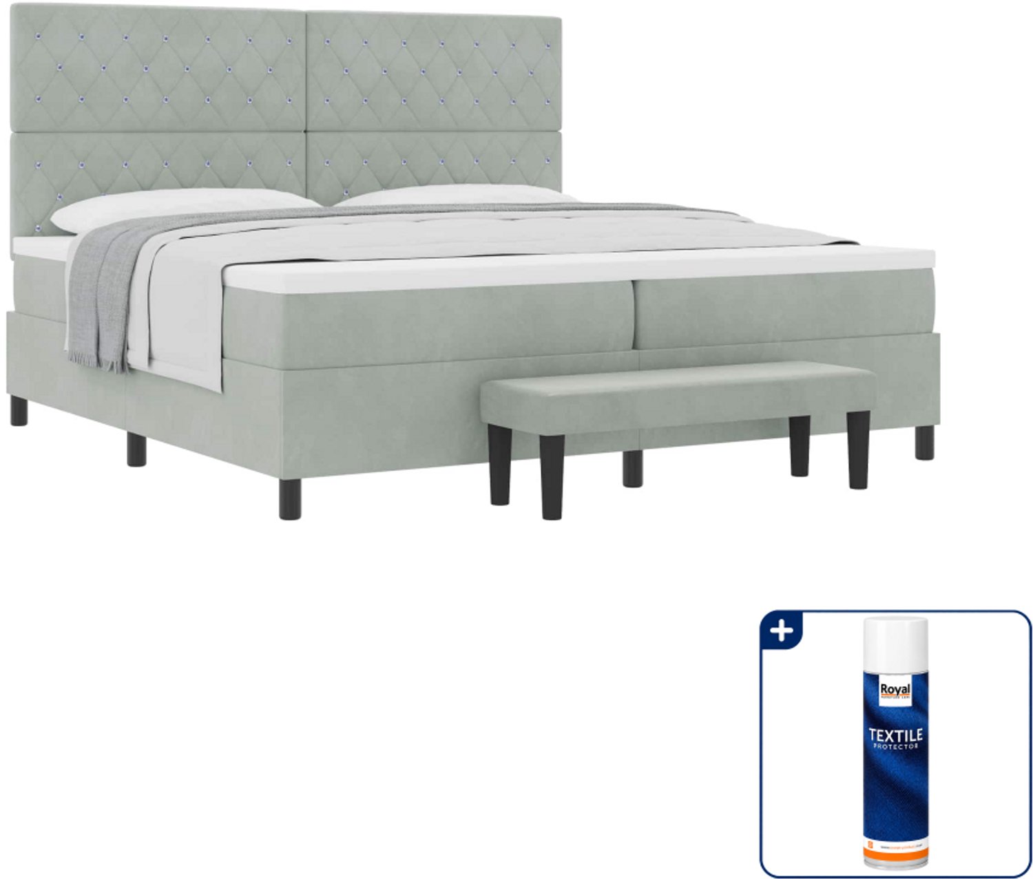 vidaXL boxspring - Super kingsize - 200 x 200 cm - lichtgrijs - Inclusief textielbeschermer 500 ml