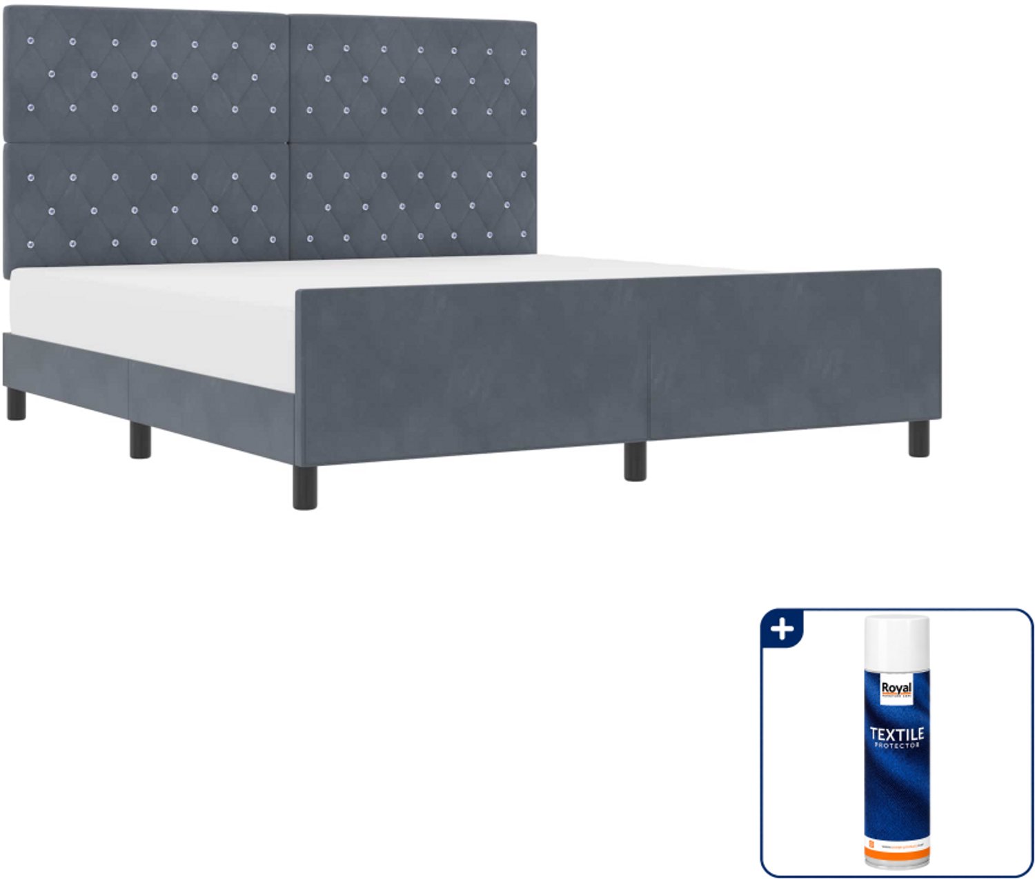 vidaXL Kingsize boxspringbed - 180 x 200 cm - fluweel - donkergrijs - Inclusief textielbeschermer 500 ml Zwart