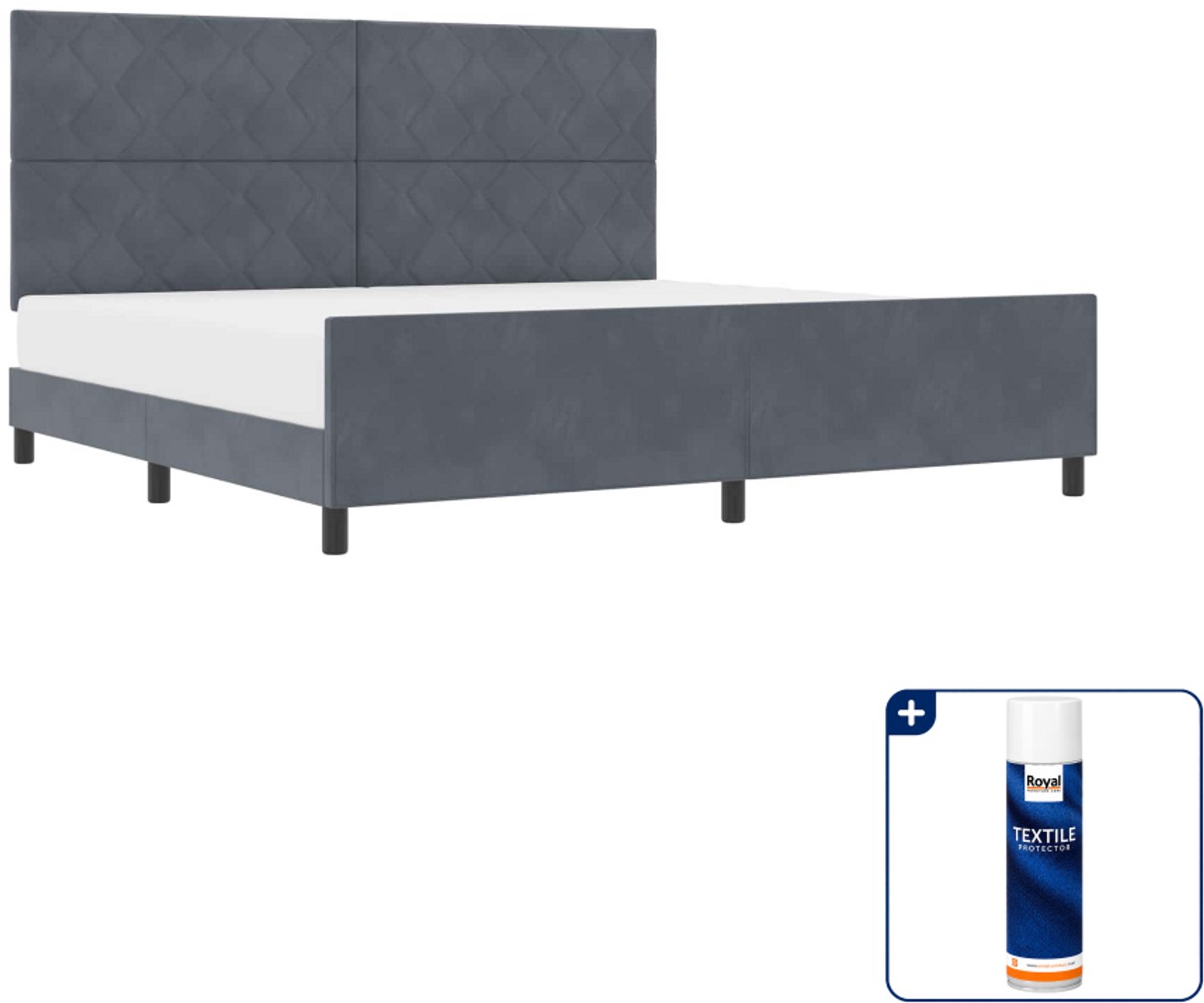 vidaXL boxspringbed - 200 x 200 cm - fluweel - donkergrijs - Inclusief textielbeschermer 500 ml