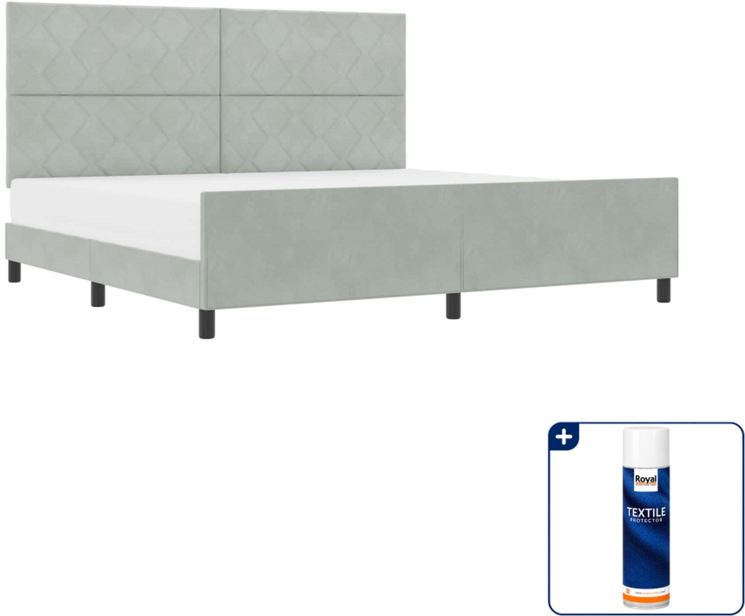 vidaXL boxspringbed - 200 x 200 cm - lichtgrijs - Inclusief textielbeschermer 500 ml Crème