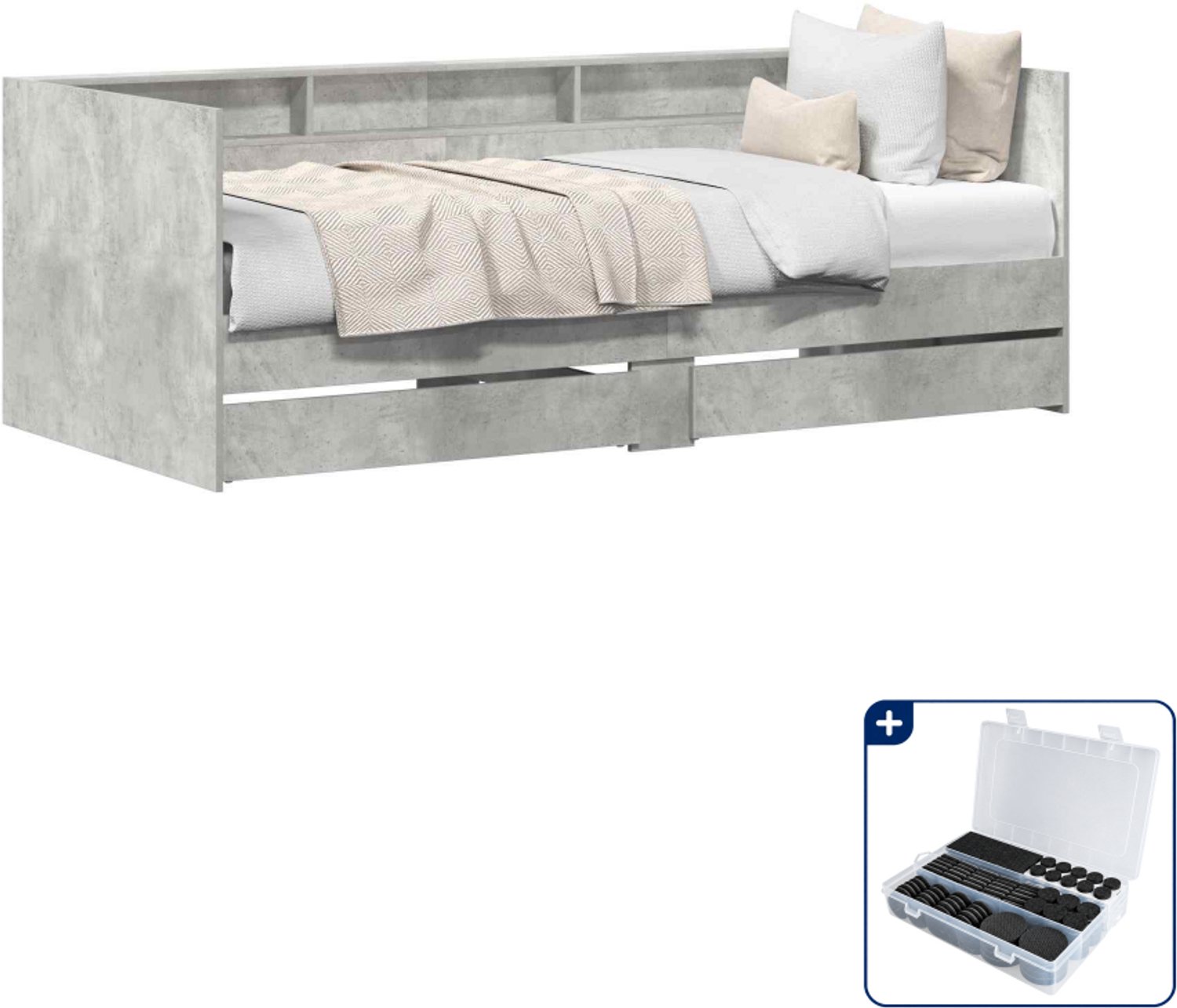 vidaXL dagbed - 90 x 200 cm - bewerkt hout - grijs - Inclusief antikrasvilt 177-delig Zwart