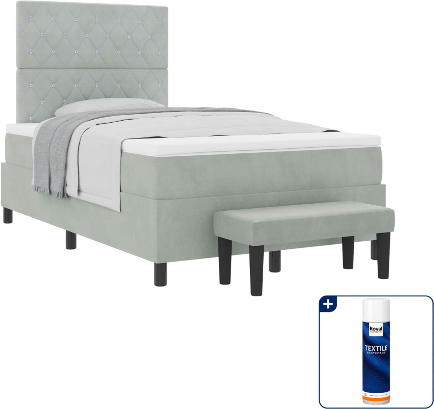 vidaXL boxspring - 120 x 190 cm - fluweel - lichtgrijs - Inclusief textielbeschermer 500 ml