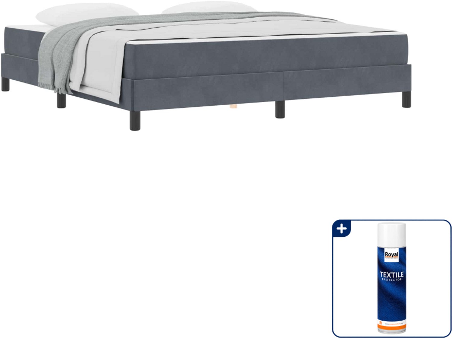 vidaXL boxspringbed Kingsize - 180 x 200 cm - stof - donkergrijs - Inclusief textielbeschermer 500 ml