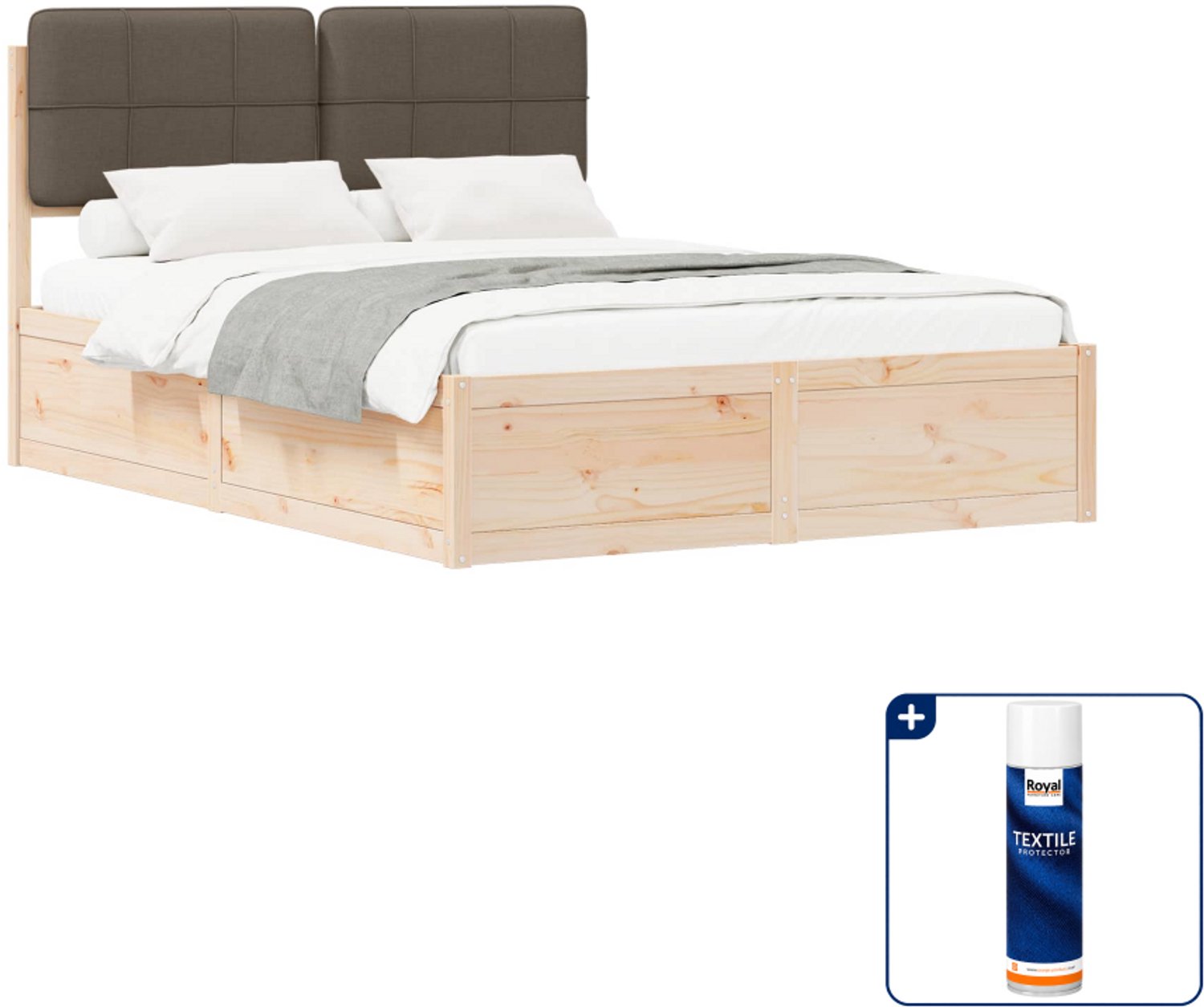 vidaXL Bedframe - 135 x 190 cm - massief grenenhout - taupe - Inclusief textielbeschermer 500 ml Roze