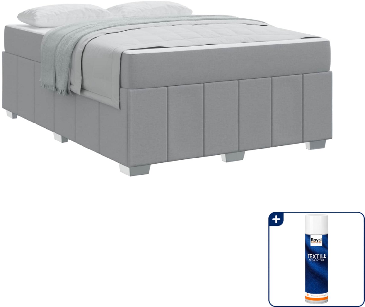 vidaXL boxspring - Small double - 140 x 200 cm - stof - lichtgrijs - Inclusief textielbeschermer 500 ml Zwart