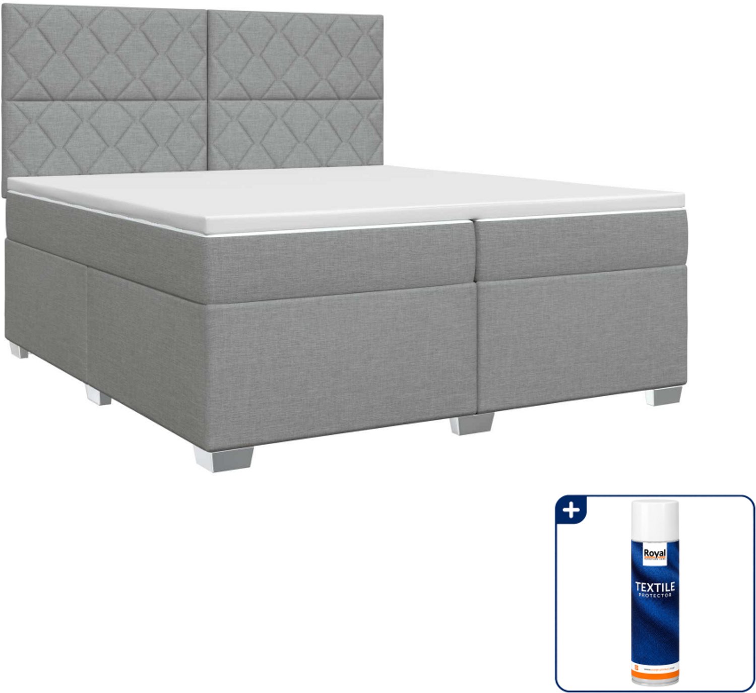 vidaXL boxspringbed met matras - super kingsize - 200 x 200 cm - lichtgrijs - Inclusief textielbeschermer 500 ml