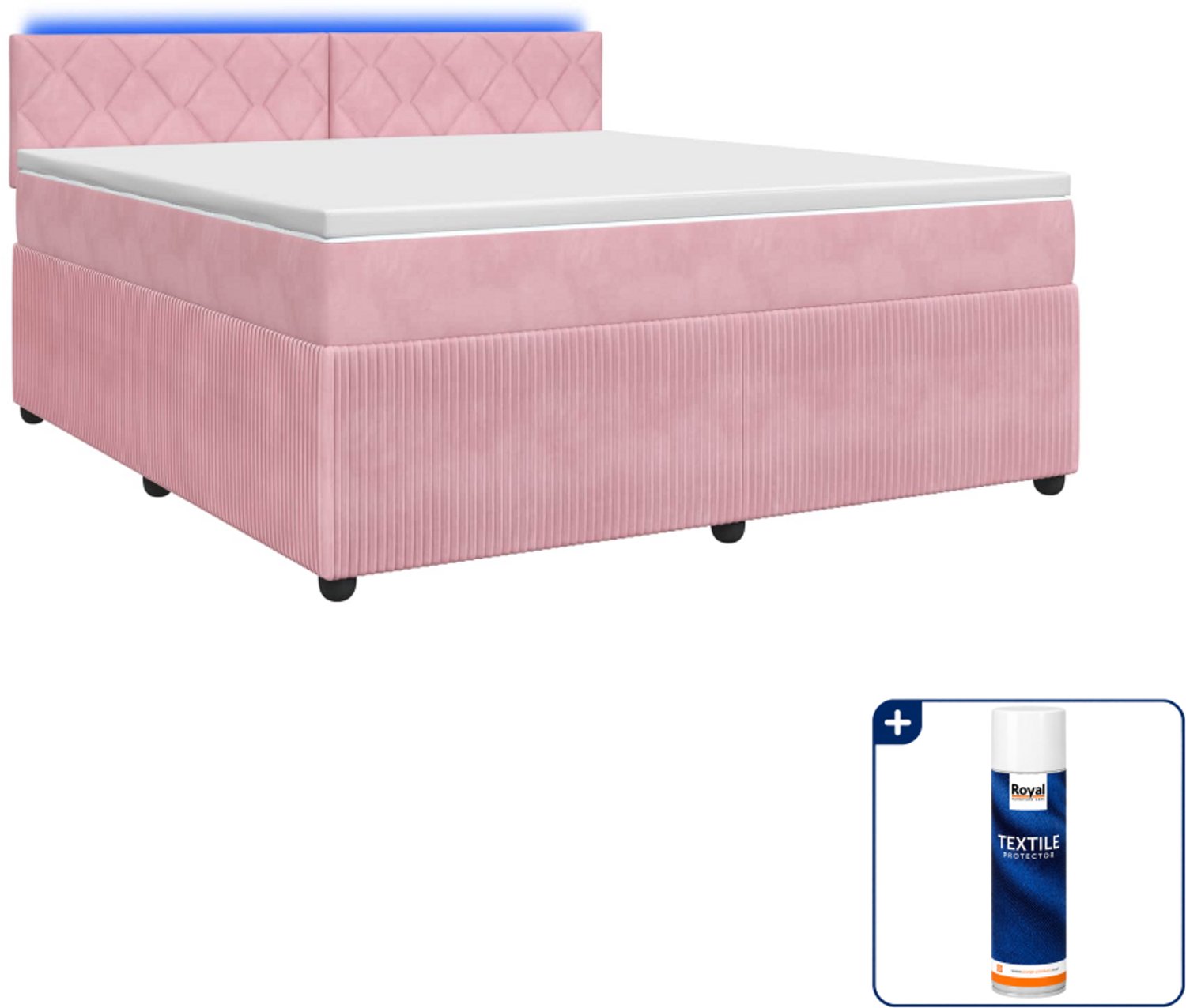 vidaXL boxspringbed met matras - 140 x 190 cm - fluweel - roze - Inclusief textielbeschermer 500 ml