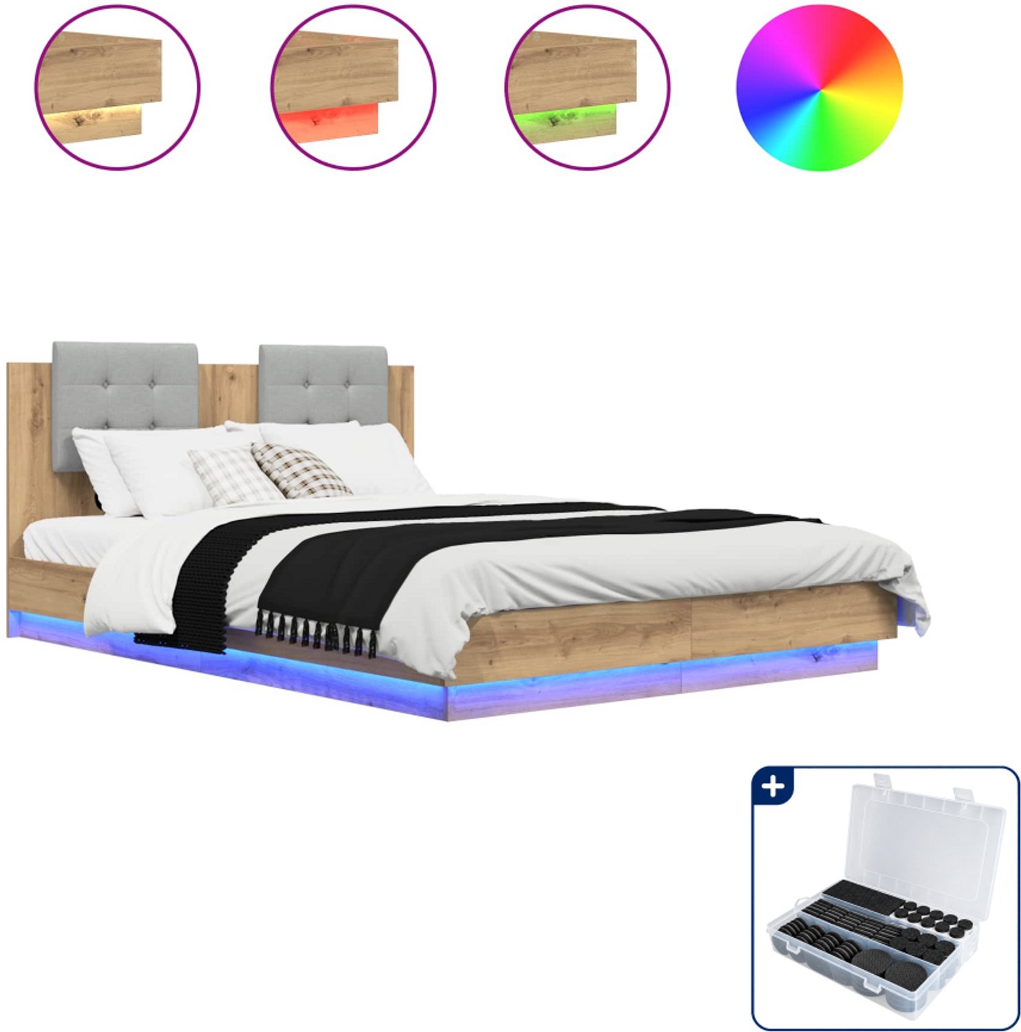 vidaXL bedframe Queensize - 160 x 200 cm - bewerkt hout - artisan eiken - Inclusief antikrasvilt 177-delig Bruin