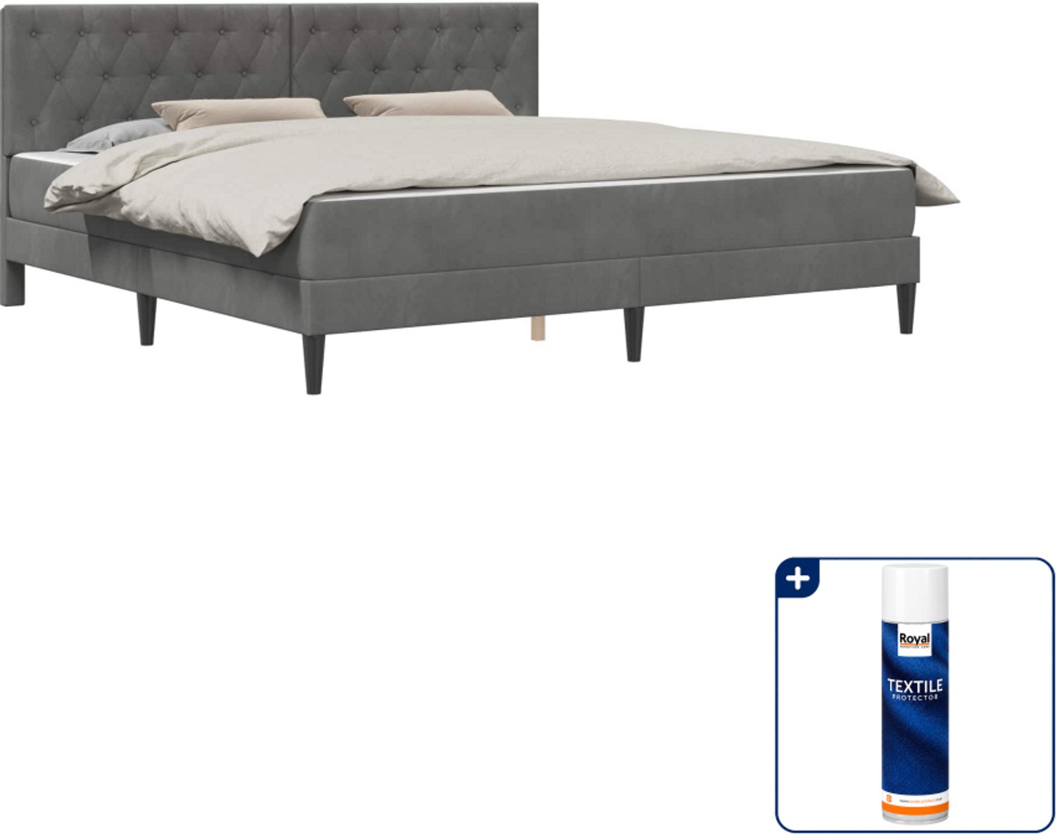 vidaXL bed met matras Kingsize - 180 x 200 cm - fluweel - donkergrijs - Inclusief textielbeschermer 500 ml