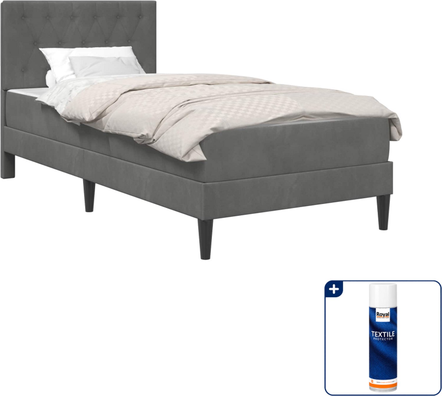 vidaXL bedframe met matras - 100 x 200 cm - fluweel - donkergrijs - Inclusief textielbeschermer 500 ml