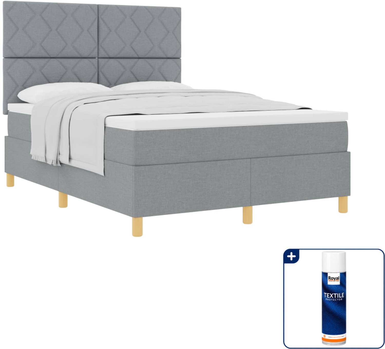 vidaXL boxspringbed - Queensize - 160 x 200 cm - lichtgrijs - Inclusief textielbeschermer 500 ml