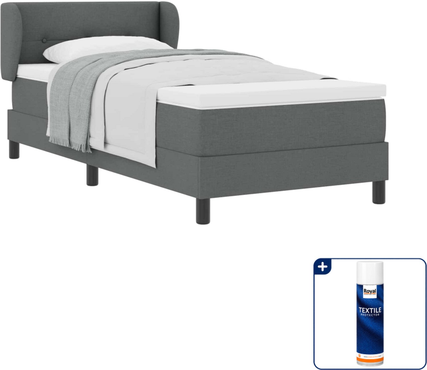 vidaXL boxspringbed - 80 x 200 cm - donkergrijs - Inclusief textielbeschermer 500 ml