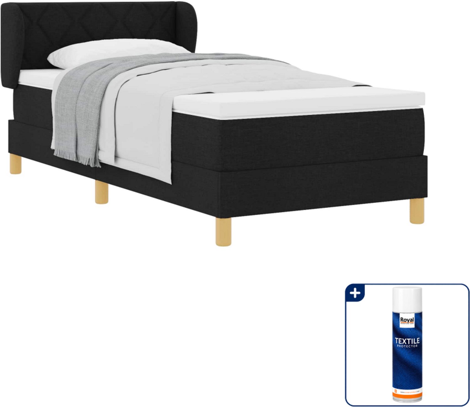 vidaXL boxspringbed - 90 x 190 cm - zwart - Inclusief textielbeschermer 500 ml
