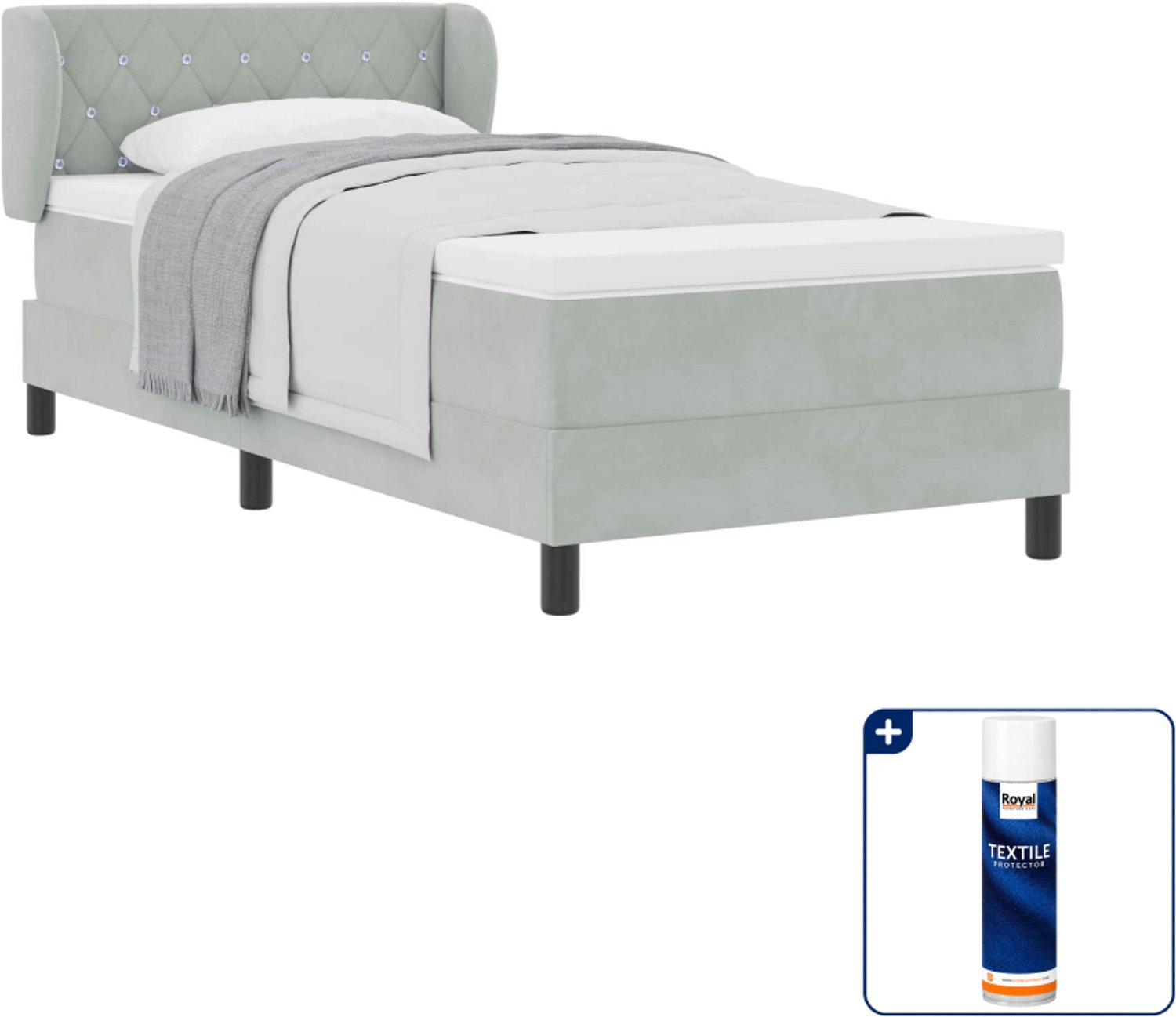 vidaXL boxspringbed - 100 x 200 cm - fluweel - lichtgrijs - Inclusief textielbeschermer 500 ml