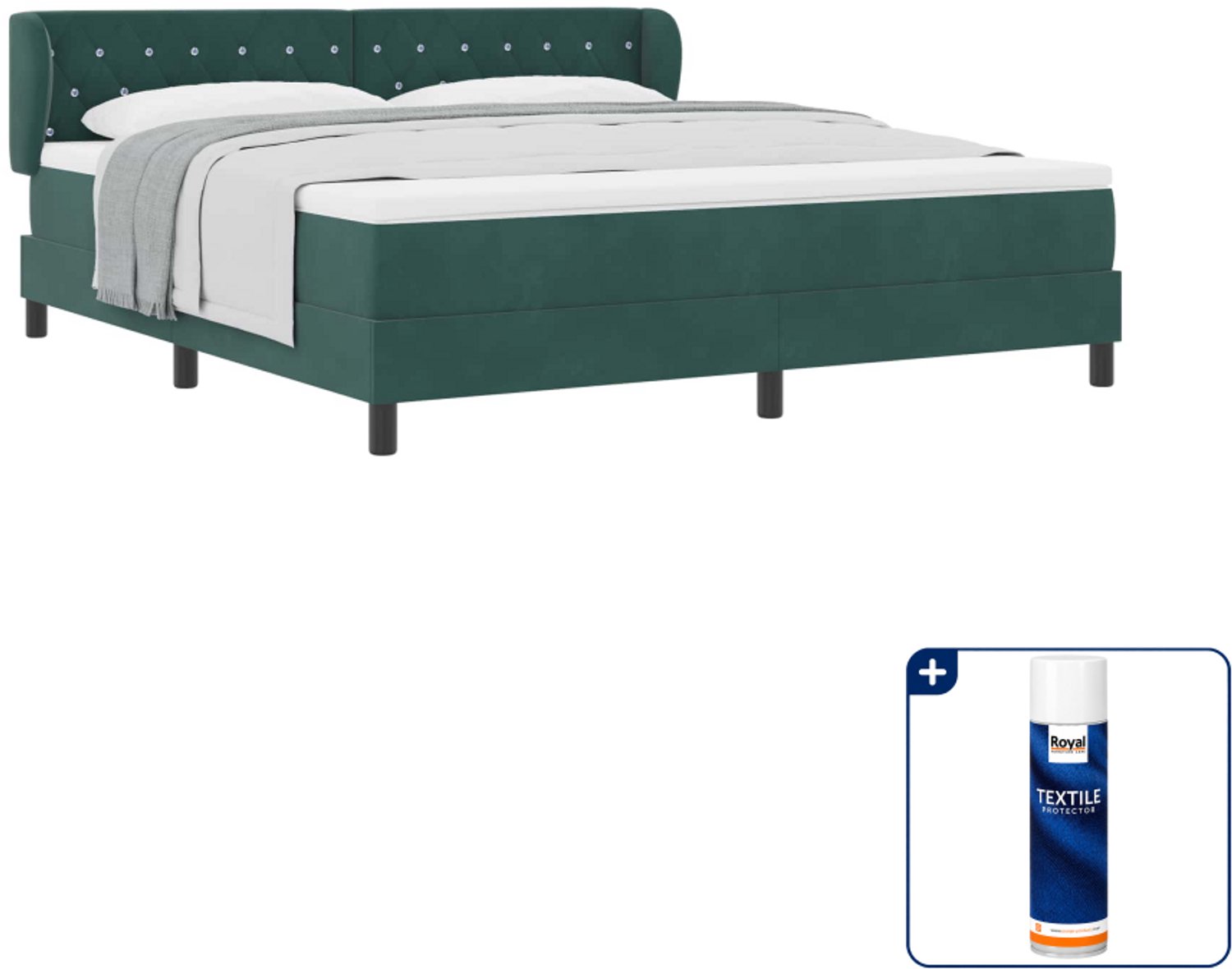 vidaXL Kingsize boxspringbed - 180 x 200 cm - fluweel - donkergroen - Inclusief textielbeschermer 500 ml