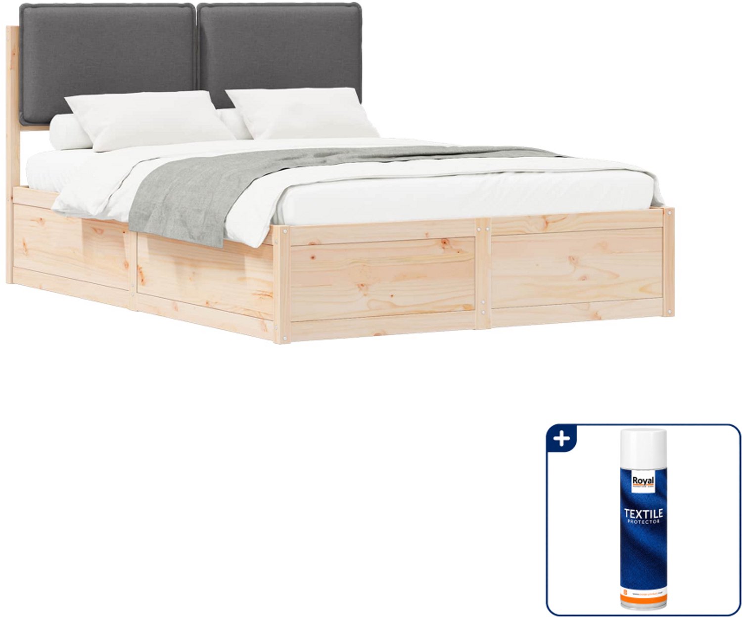vidaXL Bedframe - Small double - 140 x 200 cm - donkergrijs - Inclusief textielbeschermer 500 ml Tan