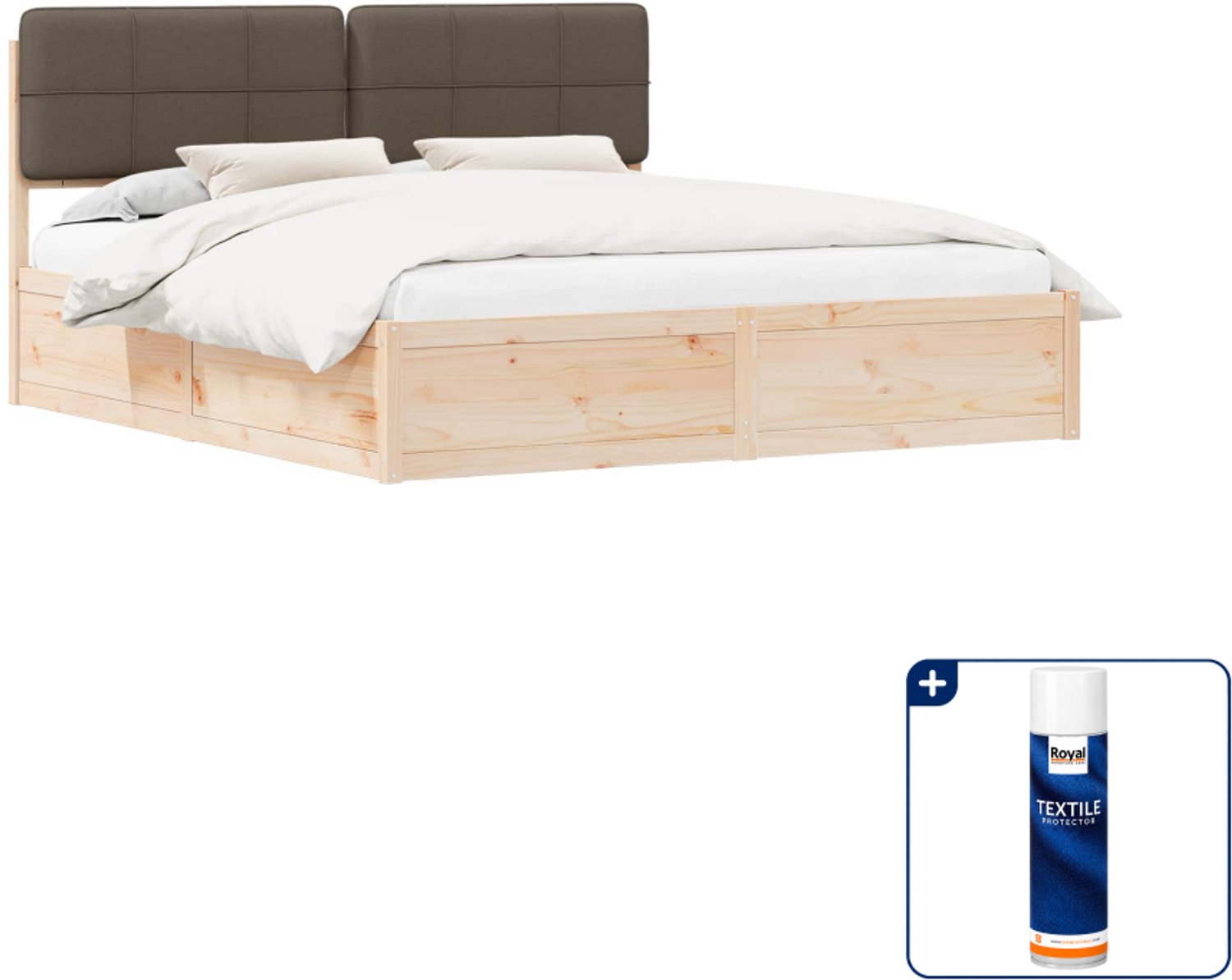 vidaXL bedframe - Kingsize - 180 x 200 cm - massief grenenhout - taupe - Inclusief textielbeschermer 500 ml Tan