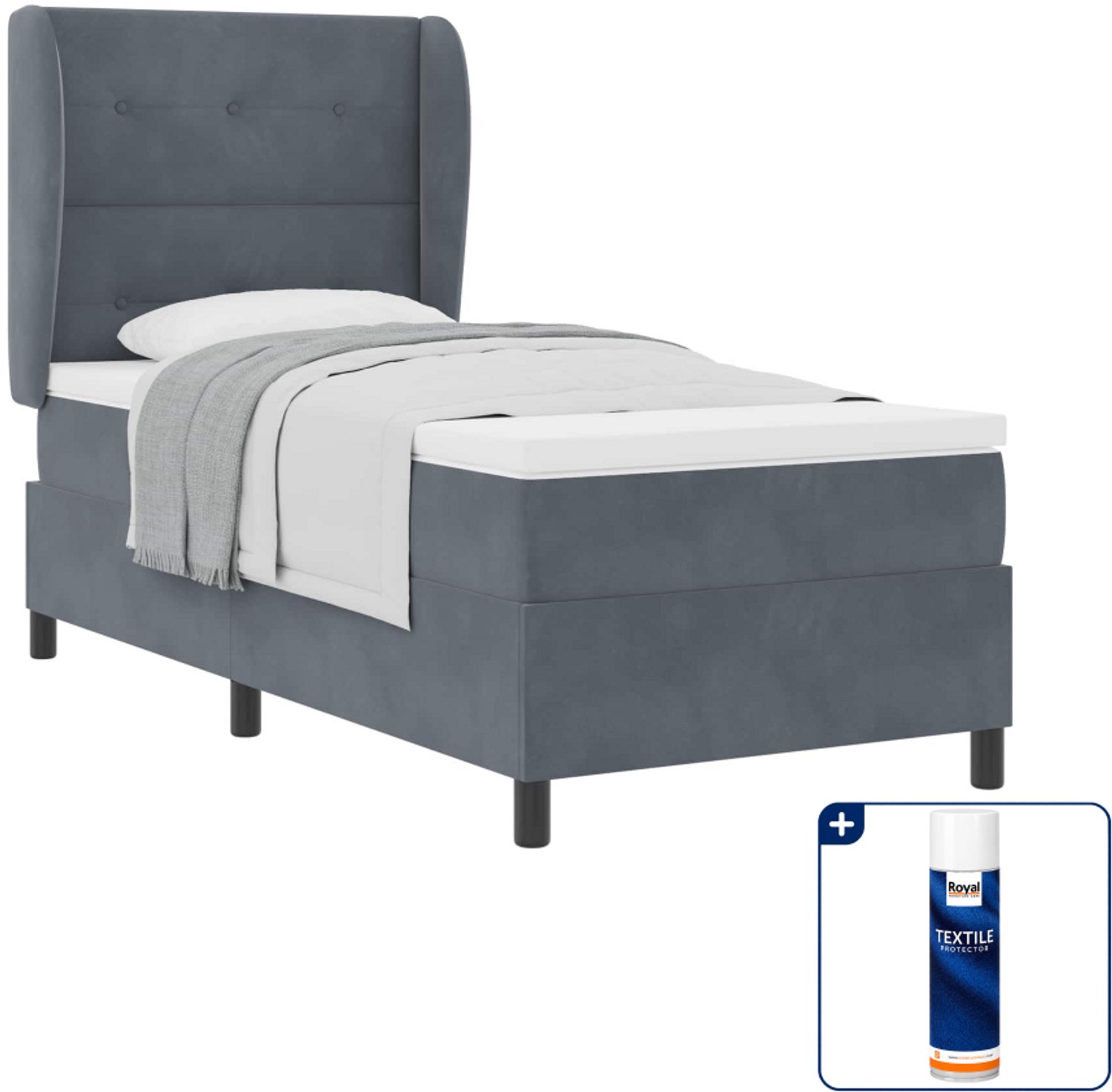 vidaXL boxspringbed - 190 x 90 cm - donkergrijs - fluweel - Inclusief textielbeschermer 500 ml
