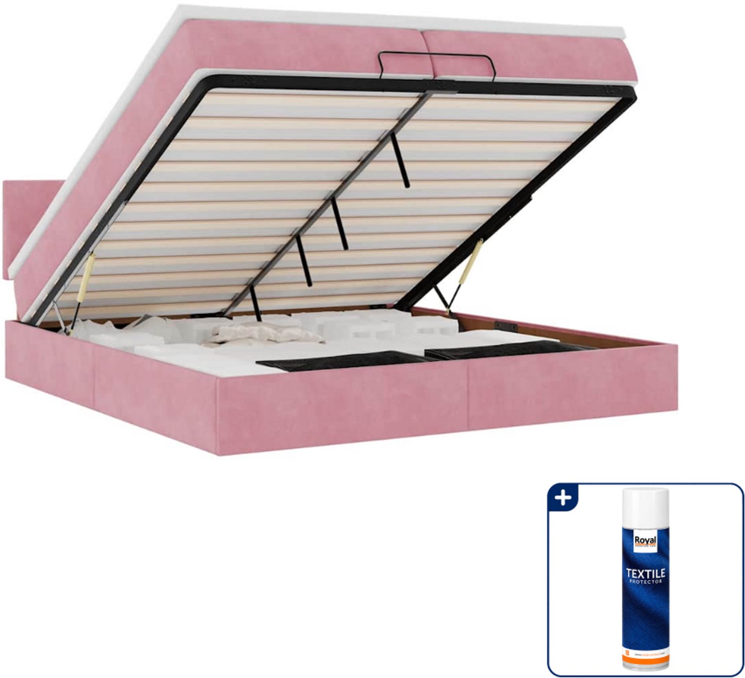 vidaXL Ottoman bed Super kingsize - 200 x 200 cm - fluweel - roze - Inclusief textielbeschermer 500 ml Grijs