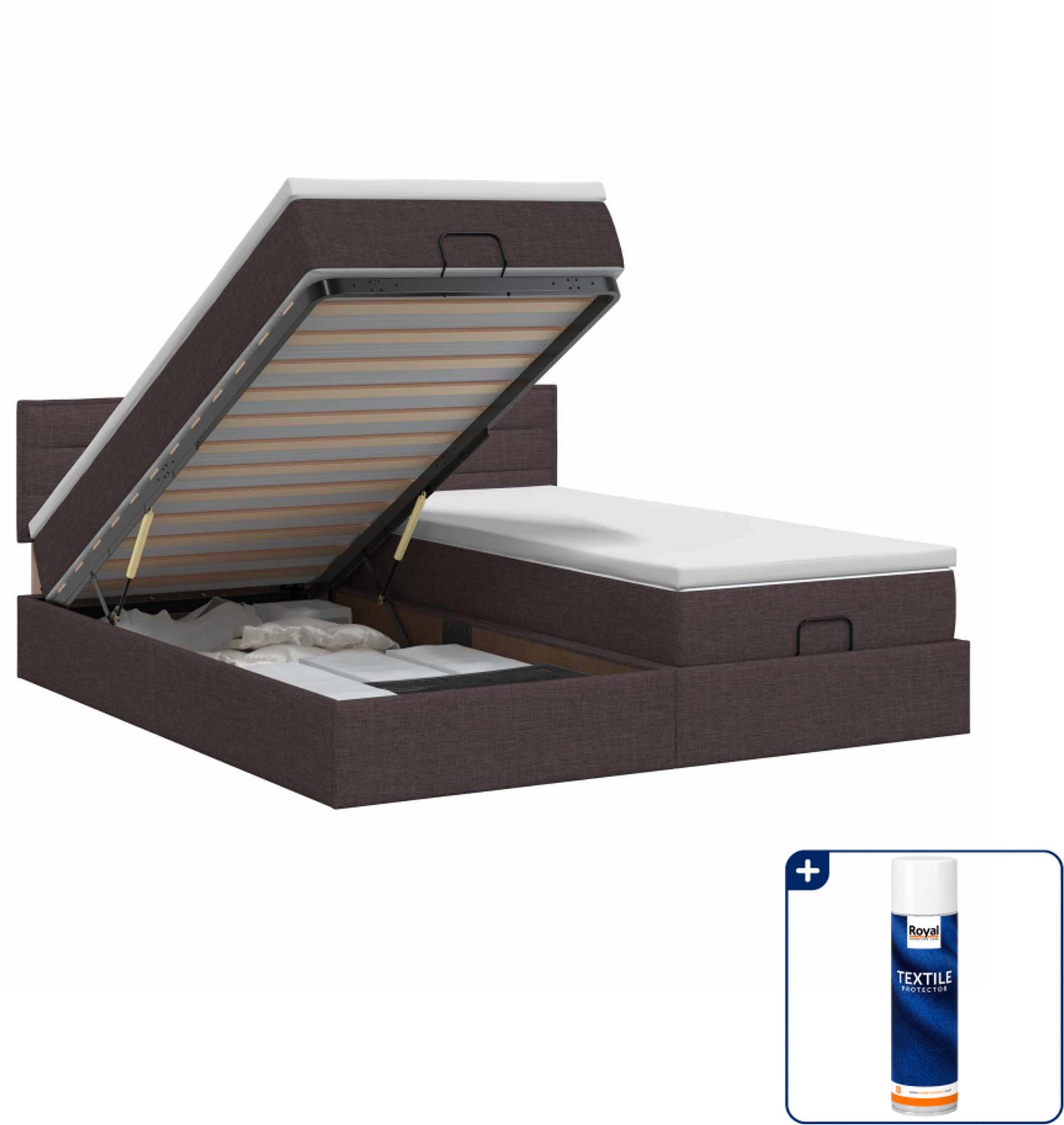 vidaXL Kingsize ottoman bed met matras 2-delig - stof - donkerbruin - Inclusief textielbeschermer 500 ml