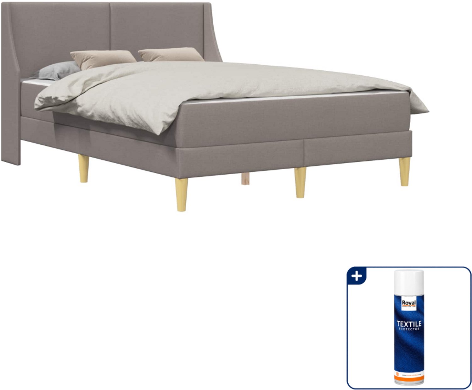 vidaXL bed met matras - 120 x 190 cm - polyester - taupe - Inclusief textielbeschermer 500 ml