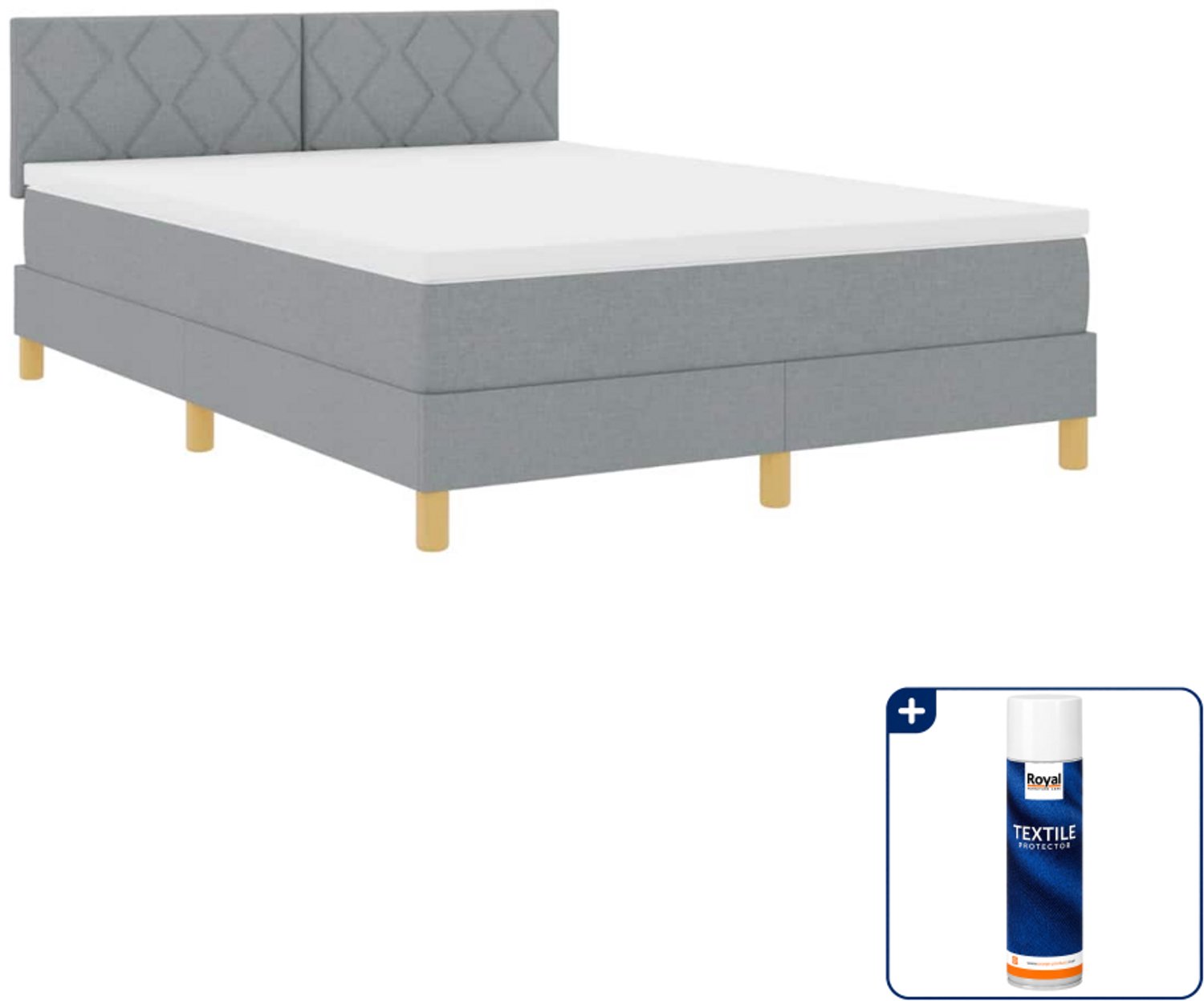 vidaXL LED boxspringbed - 140 x 190 cm - lichtgrijs - Inclusief textielbeschermer 500 ml