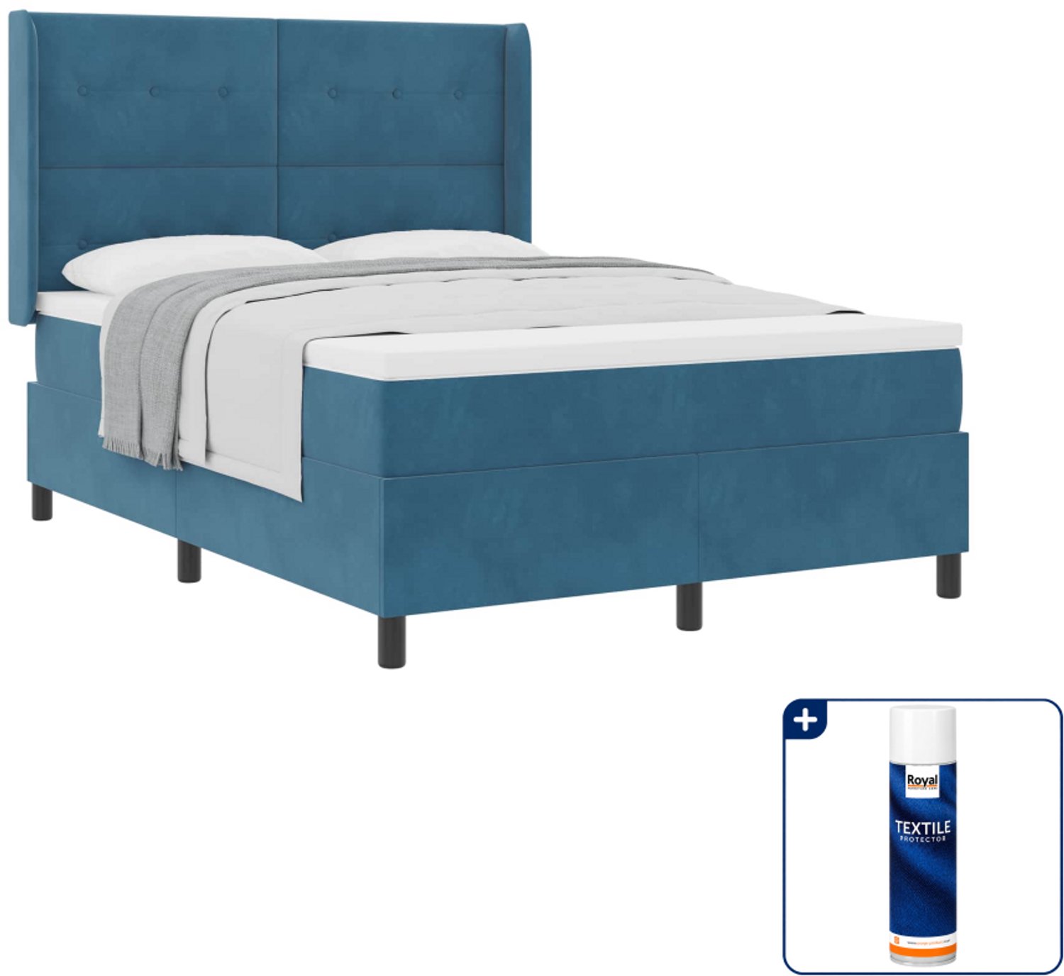 vidaXL boxspringbed - small double 140 x 200 cm - blauw - Inclusief textielbeschermer 500 ml