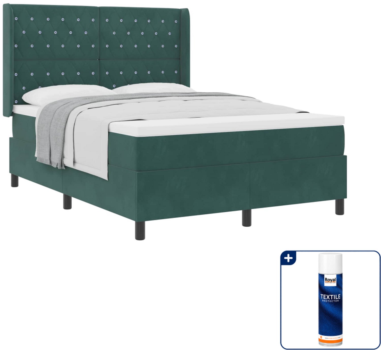 vidaXL boxspringbed met matras - 140 x 190 cm - fluweel - donkergroen - Inclusief textielbeschermer 500 ml