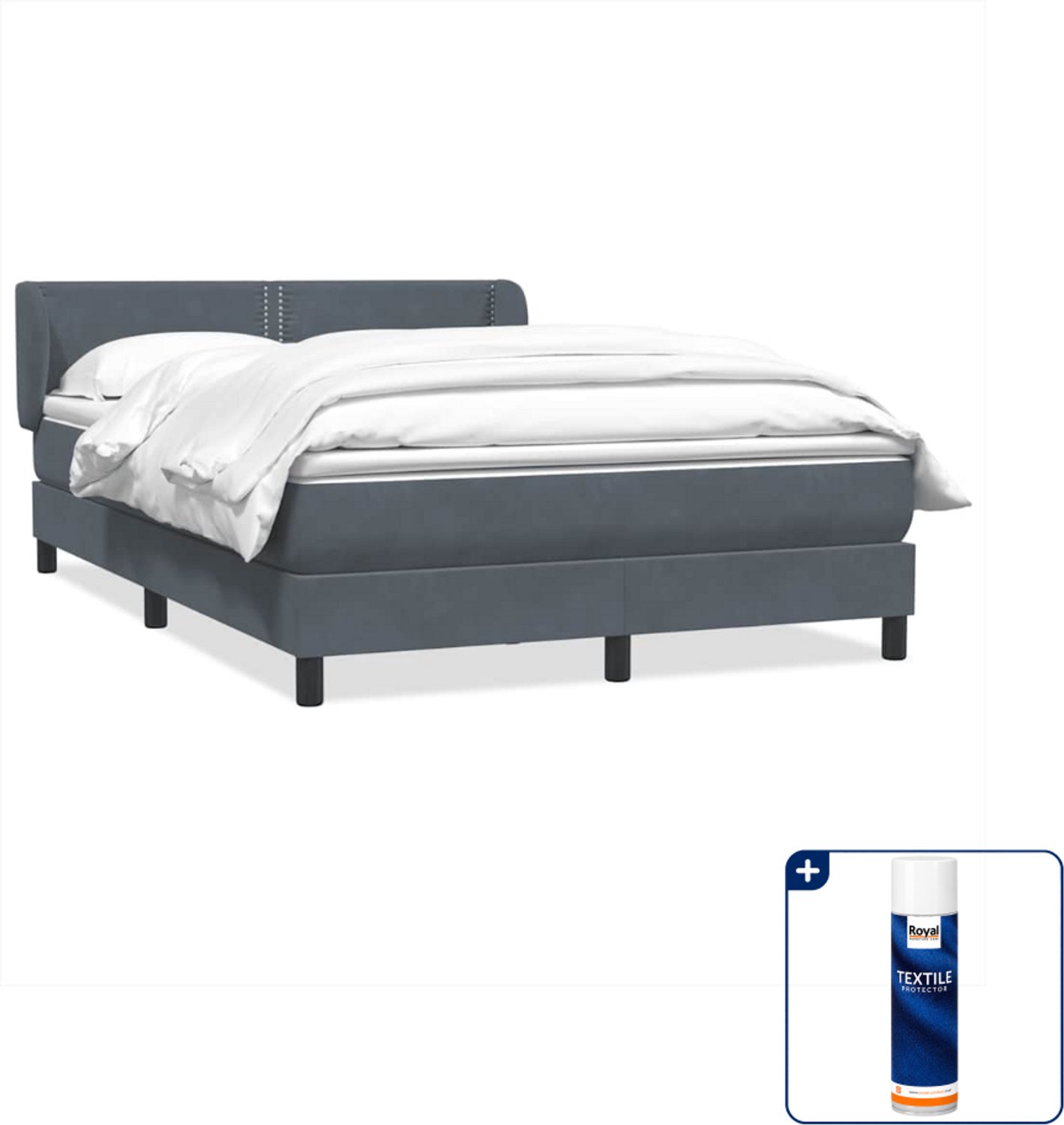 vidaXL Queensize boxspring met matras 160 x 210 cm - fluweel - donkergrijs - Inclusief textielbeschermer 500 ml Bruin