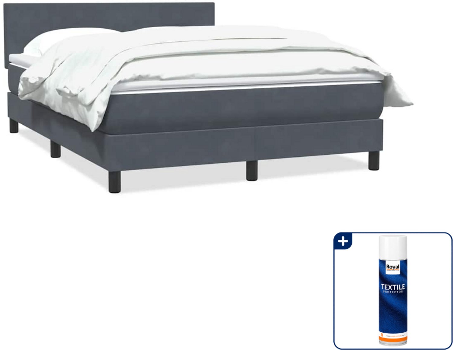 vidaXL boxspring - Queensize - 160 x 210 cm - fluweel - donkergrijs - Inclusief textielbeschermer 500 ml Bruin