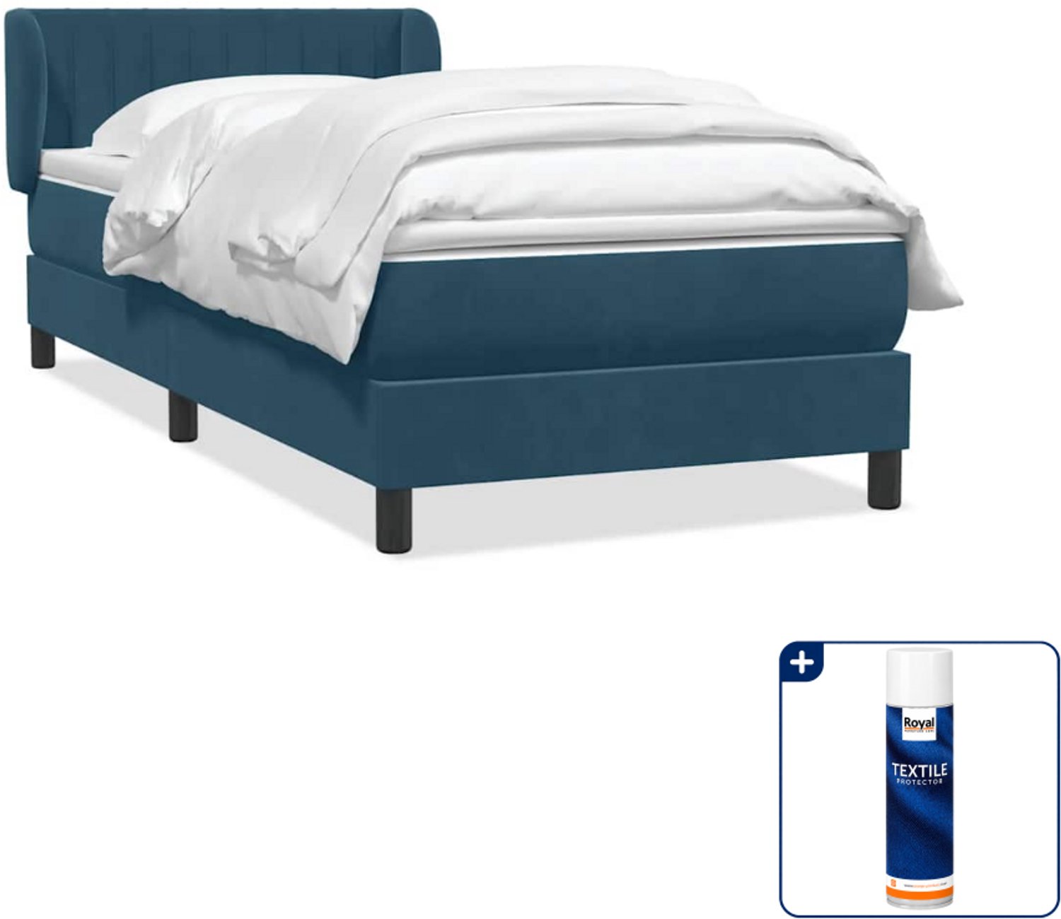 vidaXL boxspring met matras - 80 x 220 cm - fluweel - donkerblauw - Inclusief textielbeschermer 500 ml Bruin