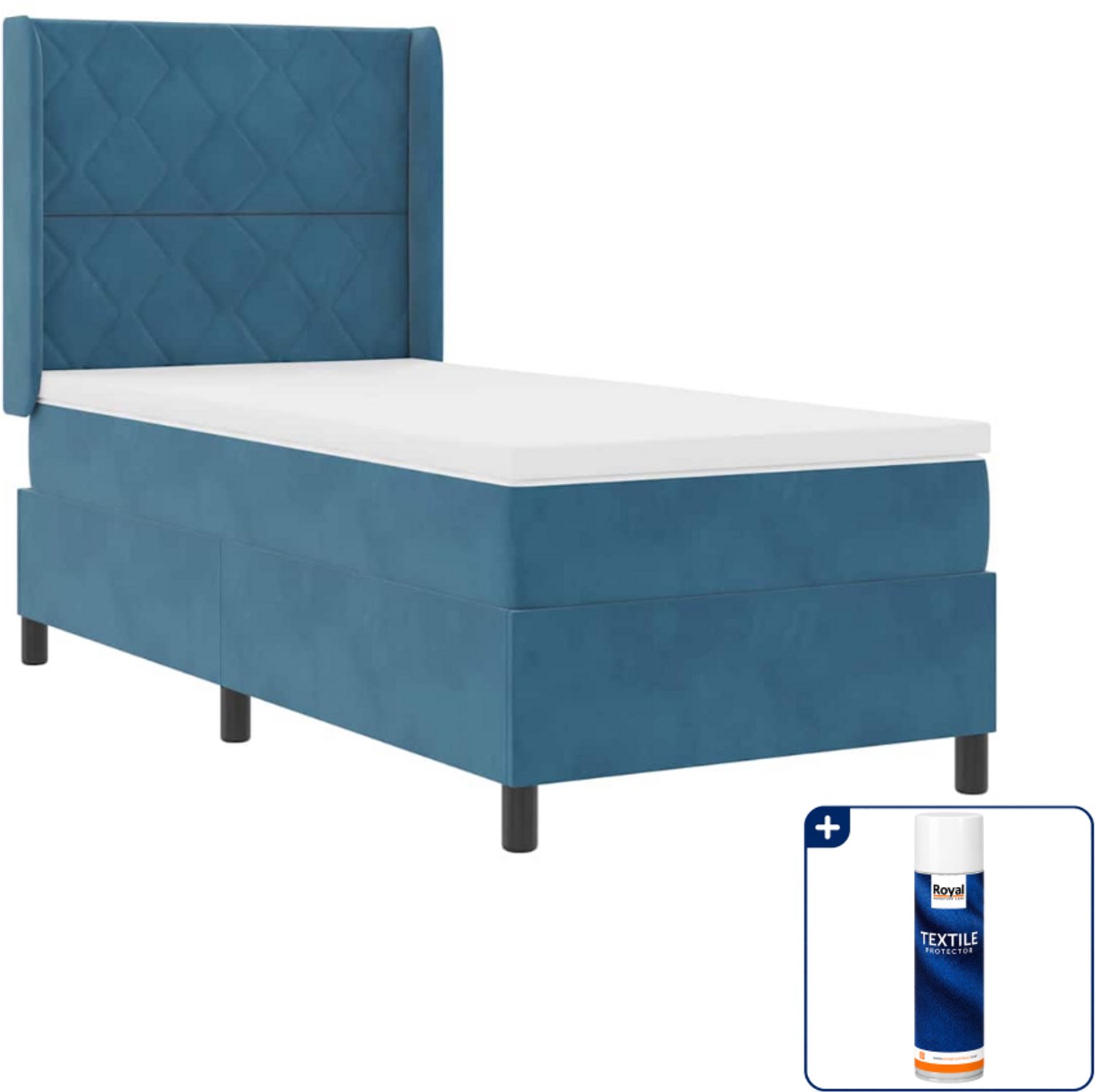 vidaXL boxspringbed met led - 90 x 190 cm - blauw - Inclusief textielbeschermer 500 ml