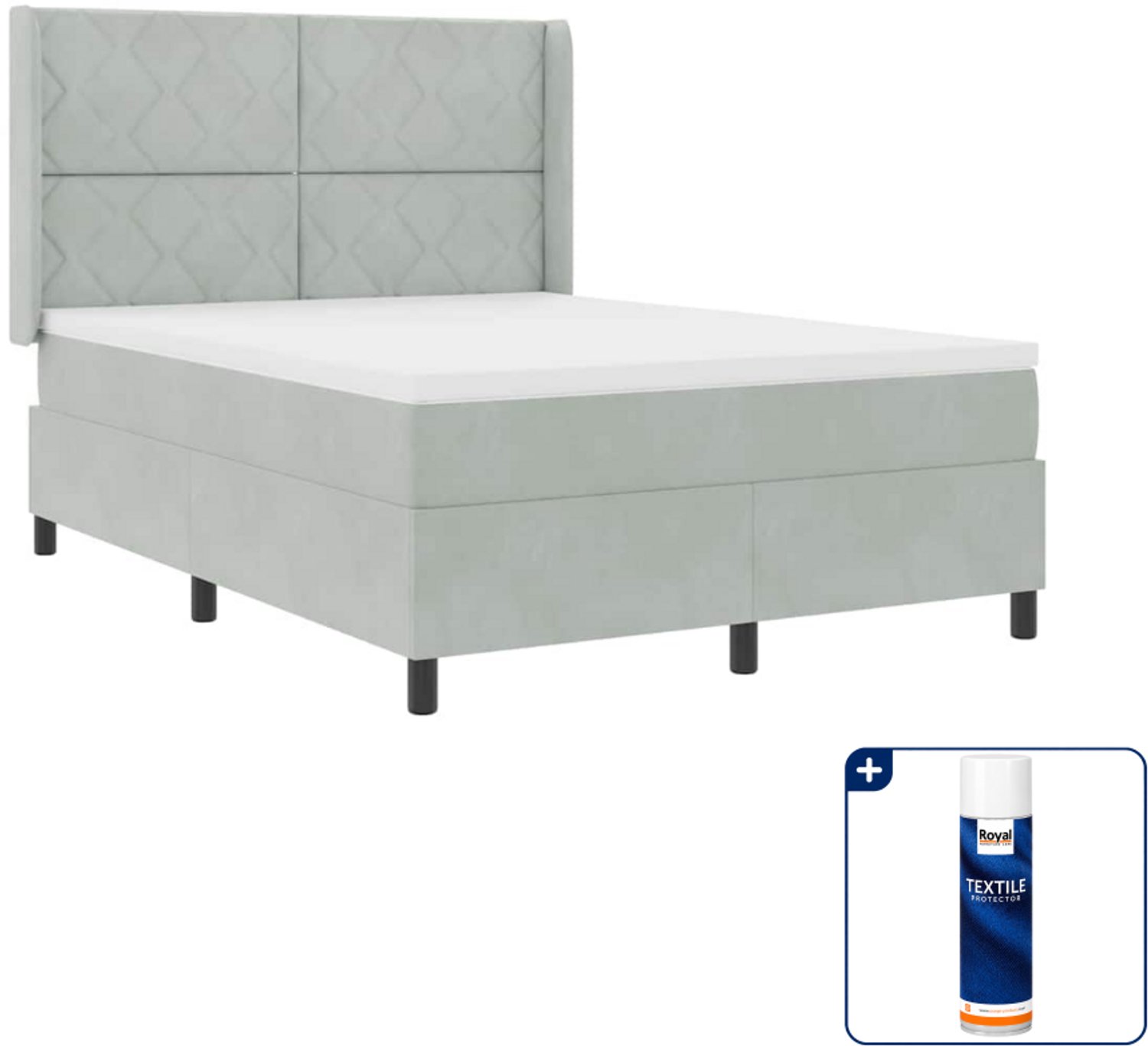 vidaXL boxspringbed Small double - 140 x 200 cm - lichtgrijs - Inclusief textielbeschermer 500 ml