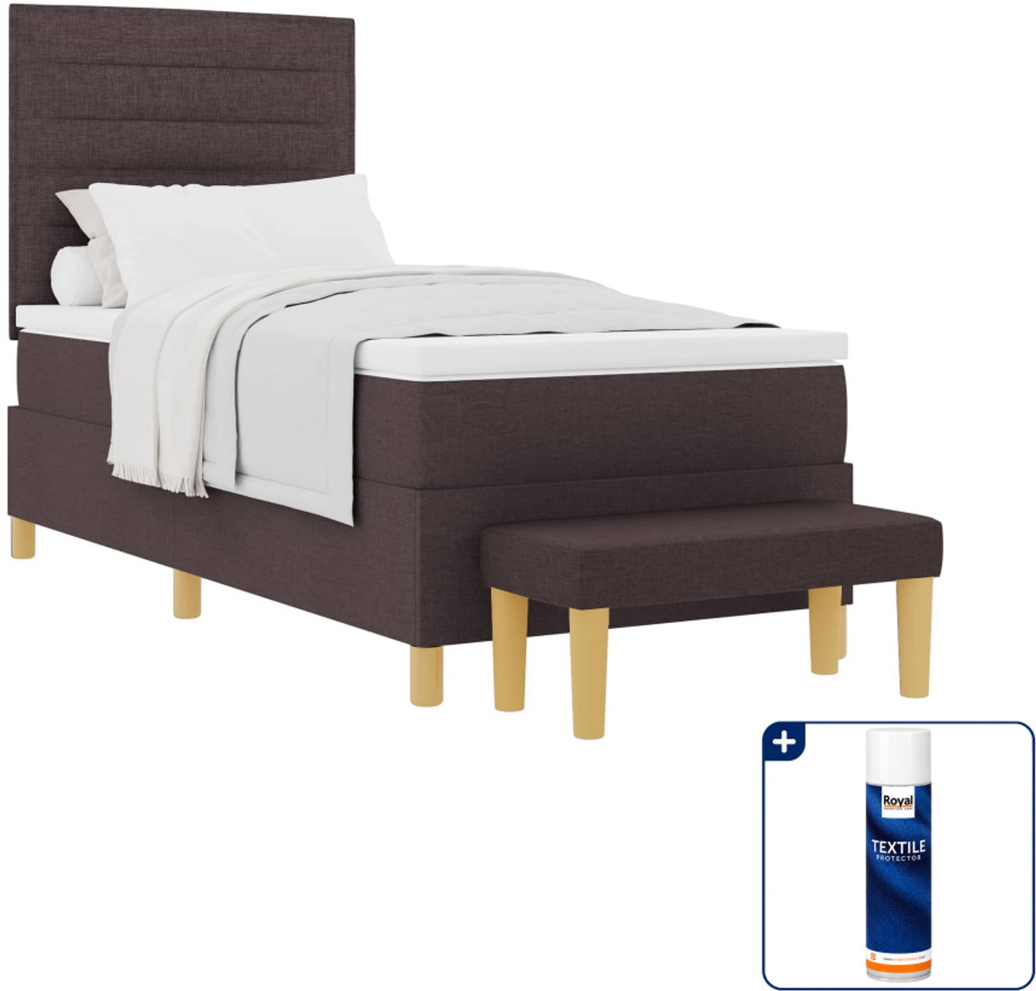 vidaXL Boxspring met matras en bank - 90 x 200 cm - donkerbruin - Inclusief textielbeschermer 500 ml
