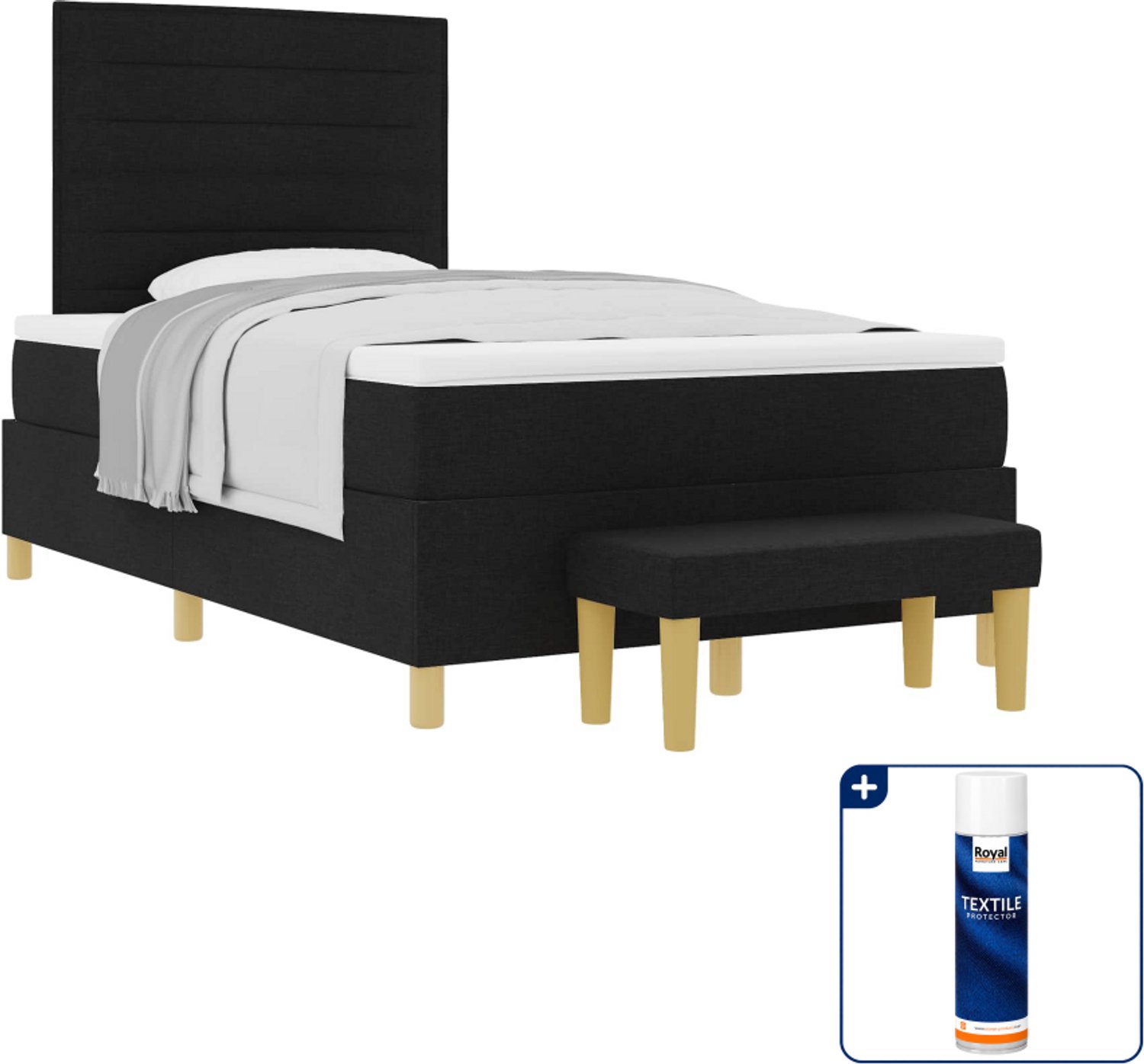 vidaXL boxspring met bank - 120 x 190 cm - zwart - Inclusief textielbeschermer 500 ml