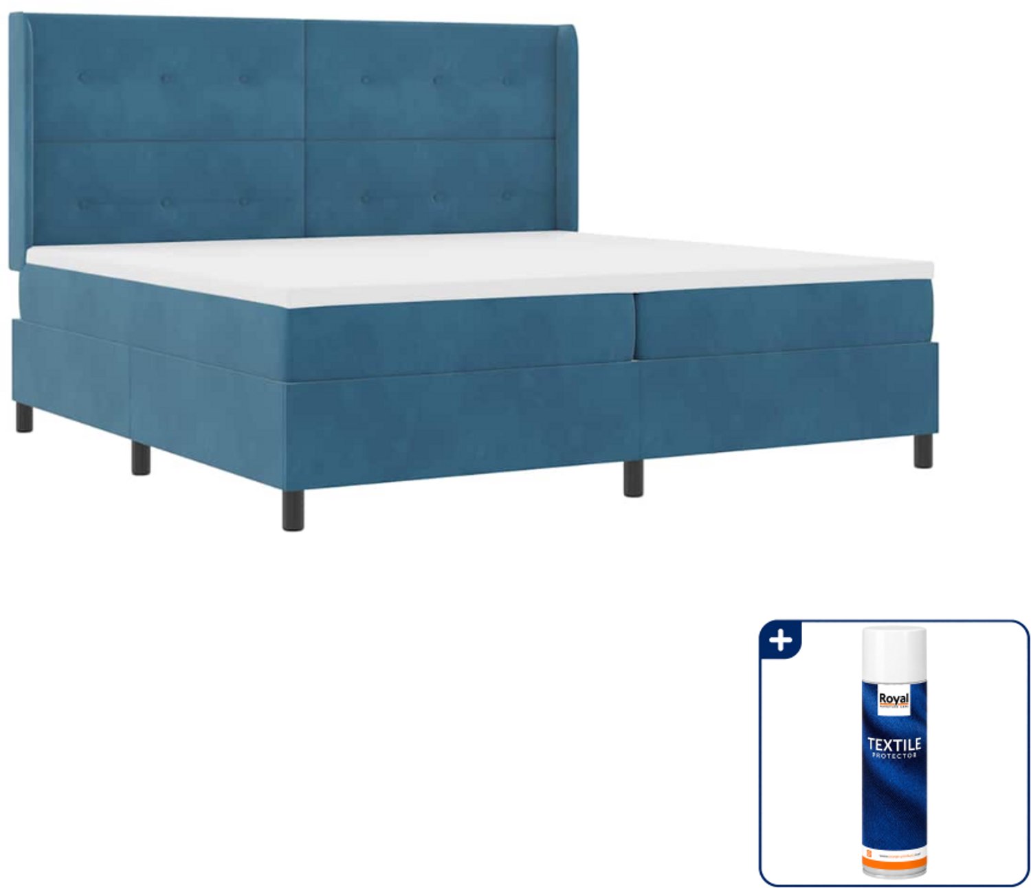 vidaXL boxspringbed - Super kingsize - 200 x 200 cm - blauw - Inclusief textielbeschermer 500 ml