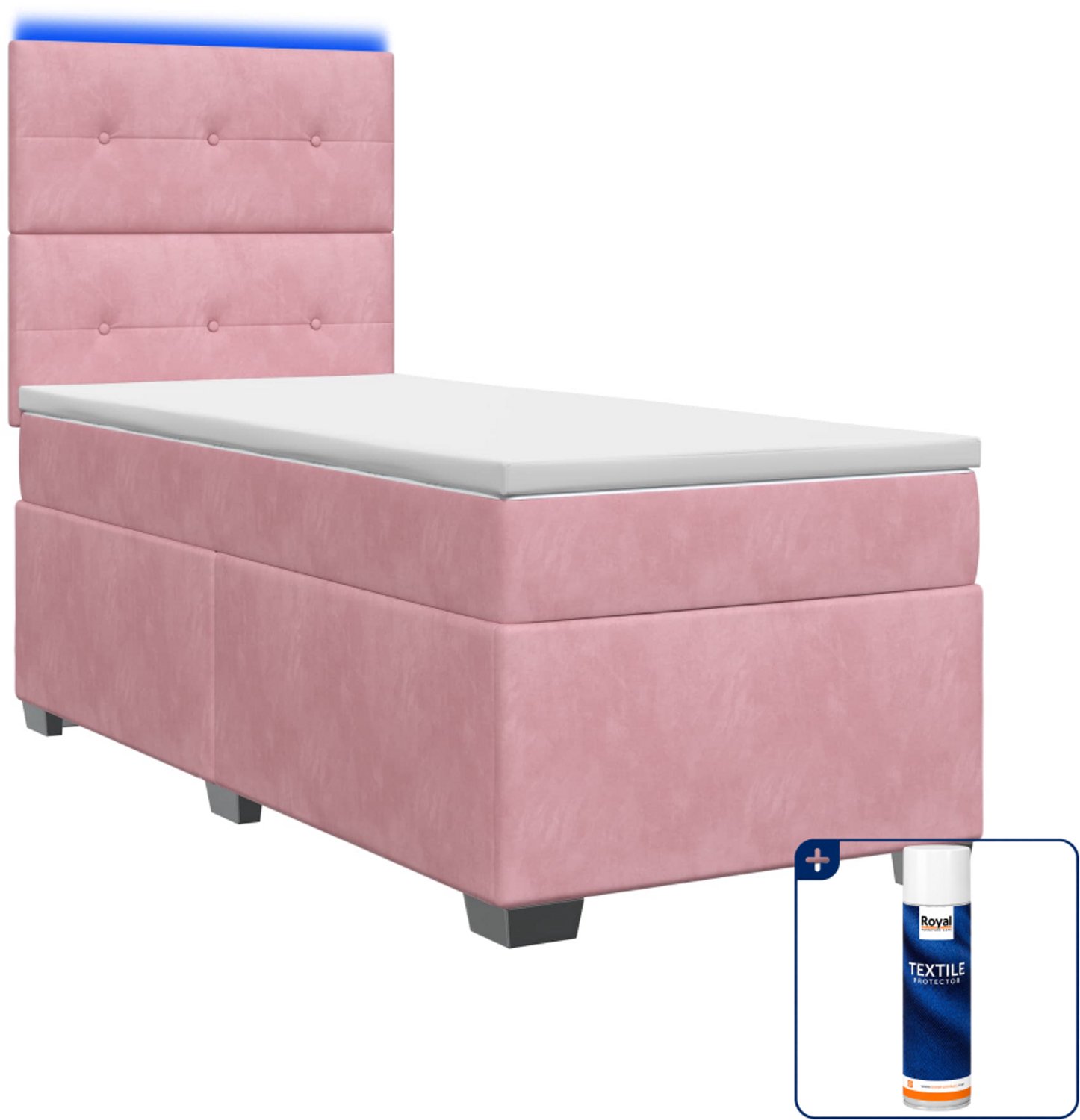 vidaXL Boxspringbed met matras - 90 x 200 cm - fluweel - roze - Inclusief textielbeschermer 500 ml