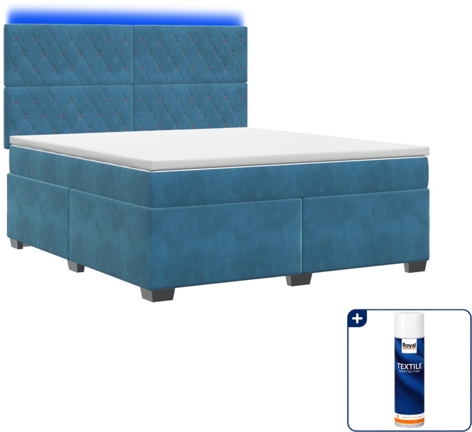 vidaXL Boxspringbed - Small double - 140 x 200 cm - blauw - Inclusief textielbeschermer 500 ml