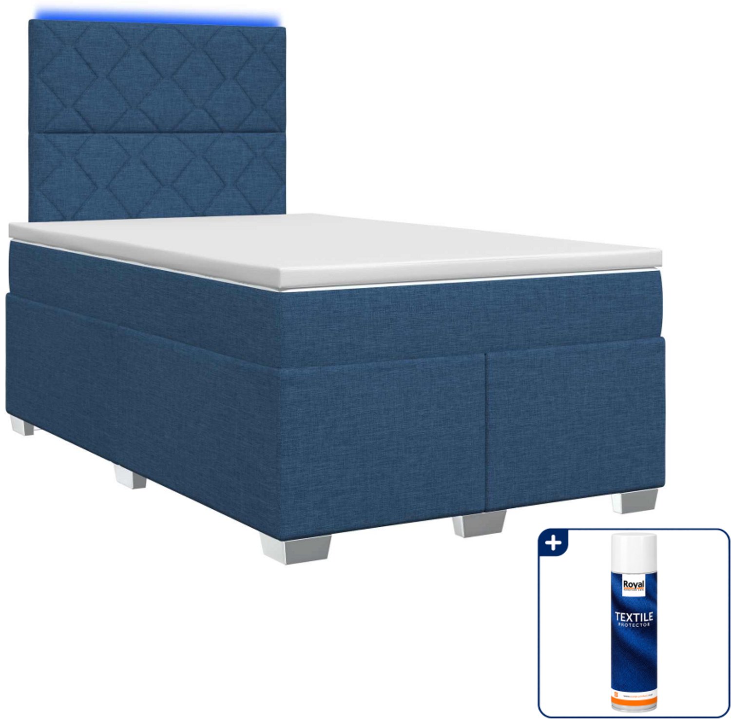 vidaXL boxspringbed - 120 x 200 cm - blauw - Inclusief textielbeschermer 500 ml