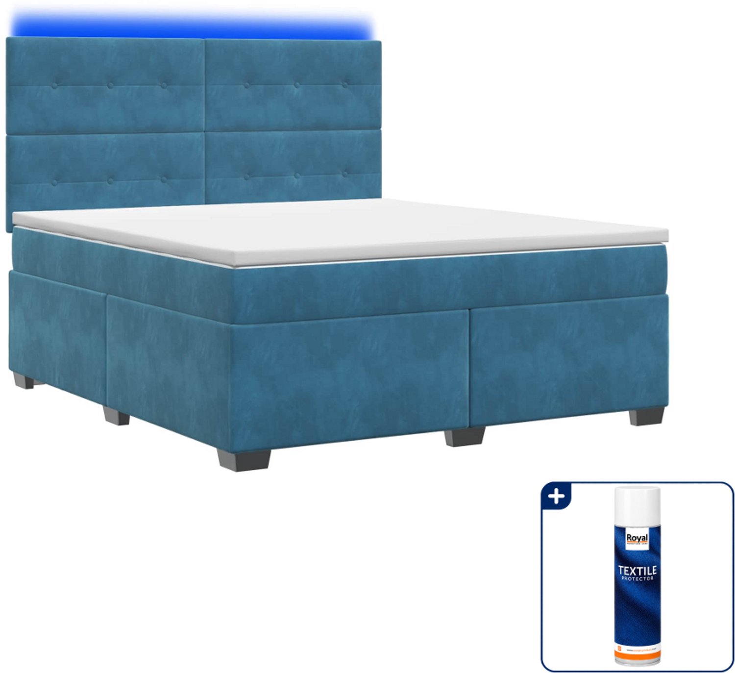 vidaXL boxspringbed met matras - 140 x 190 cm - fluweel - blauw - Inclusief textielbeschermer 500 ml
