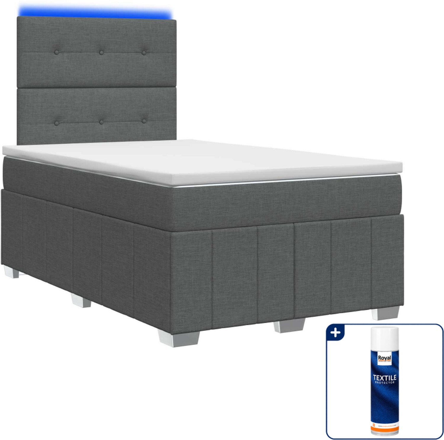 vidaXL LED boxspring met matras - 120 x 190 cm - donkergrijs - Inclusief textielbeschermer 500 ml Donker Grijn