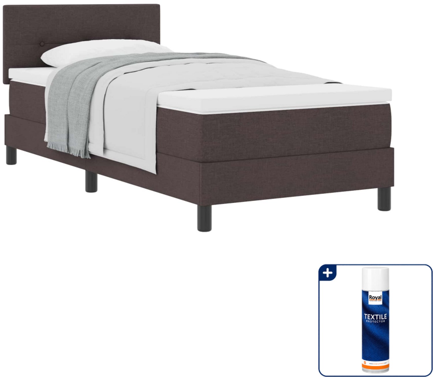 vidaXL boxspringbed - 80 x 200 cm - stof - donkerbruin - Inclusief textielbeschermer 500 ml