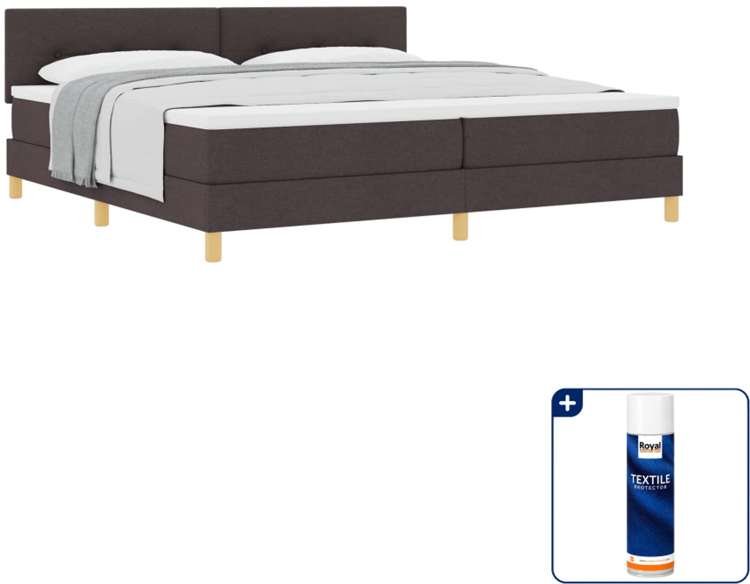 vidaXL boxspringbed - 200 x 200 cm - stof - donkerbruin - Inclusief textielbeschermer 500 ml