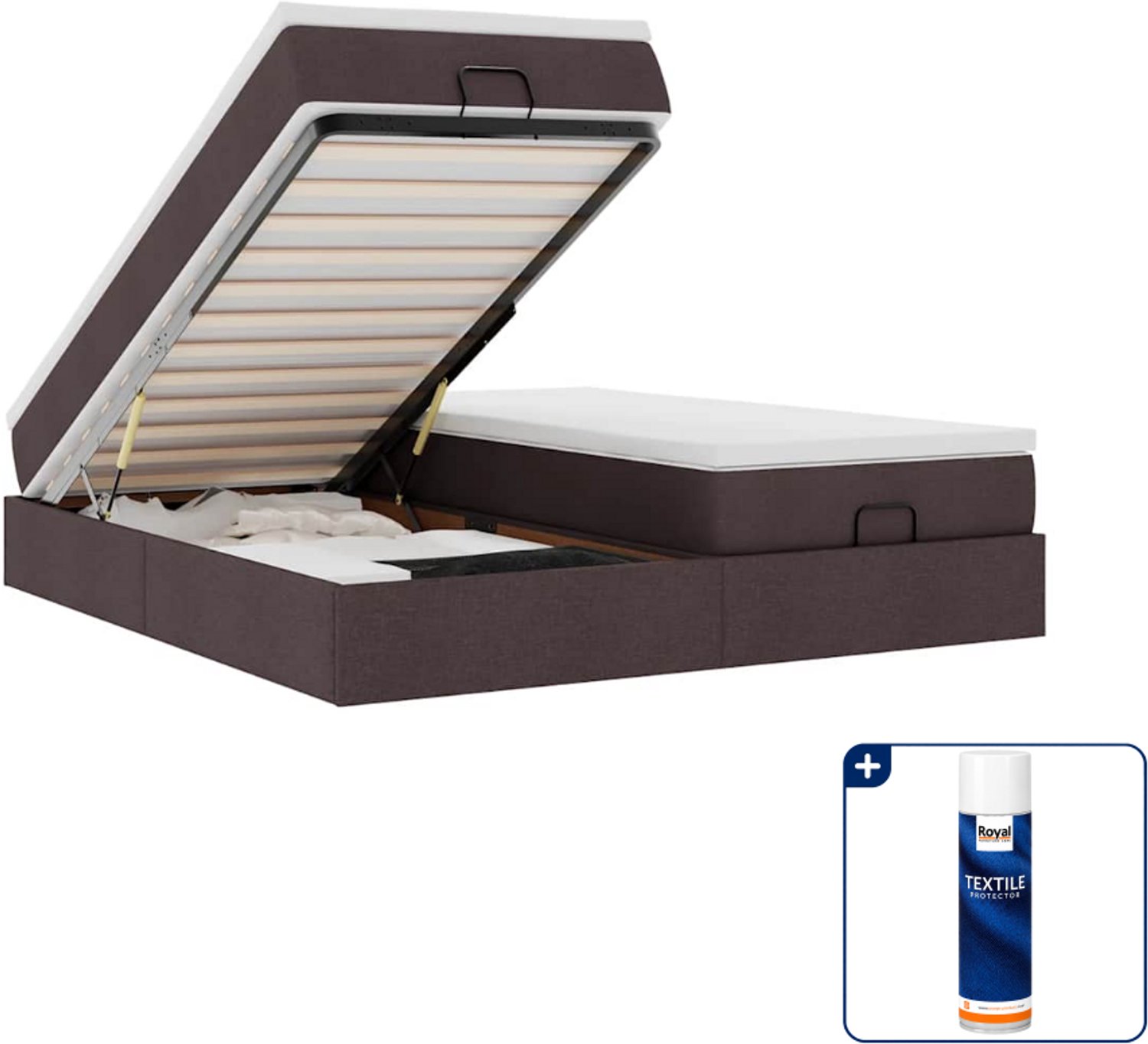 vidaXL ottoman bed - 200 x 200 cm - stof - donkerbruin - Inclusief textielbeschermer 500 ml Crème