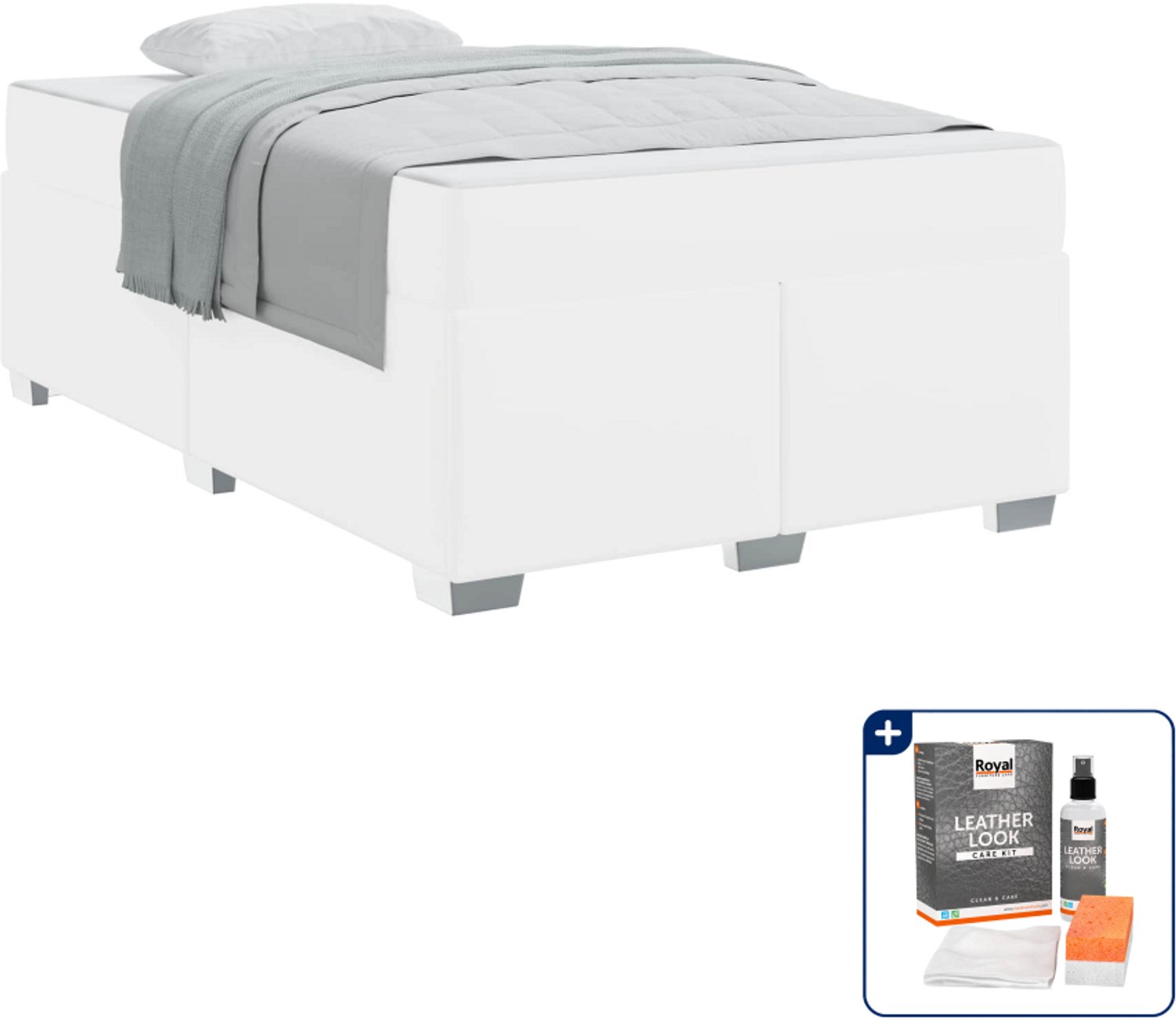vidaXL bed met matras - 120 x 200 cm - bewerkt hout - wit - Inclusief onderhoudsset voor kunstleer 150 ml Bruin