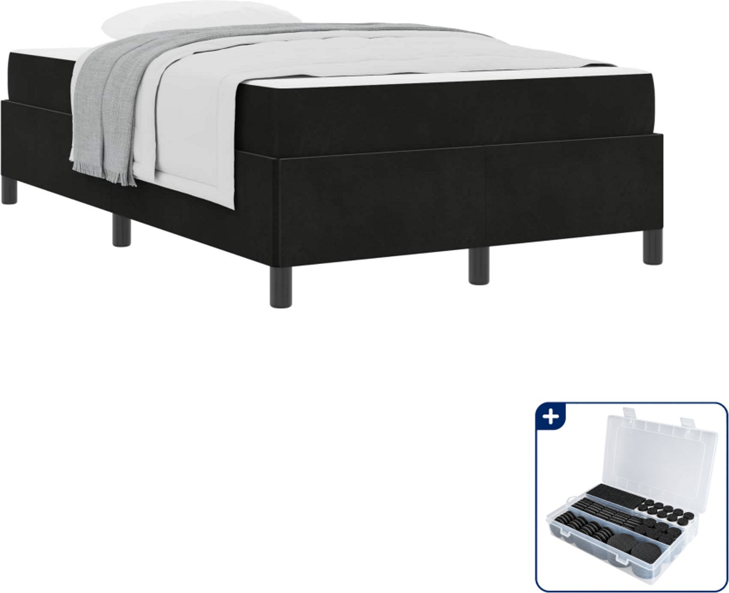 vidaXL bed met matras - 120 x 200 cm - bewerkt hout - zwart - Inclusief antikrasvilt 177-delig