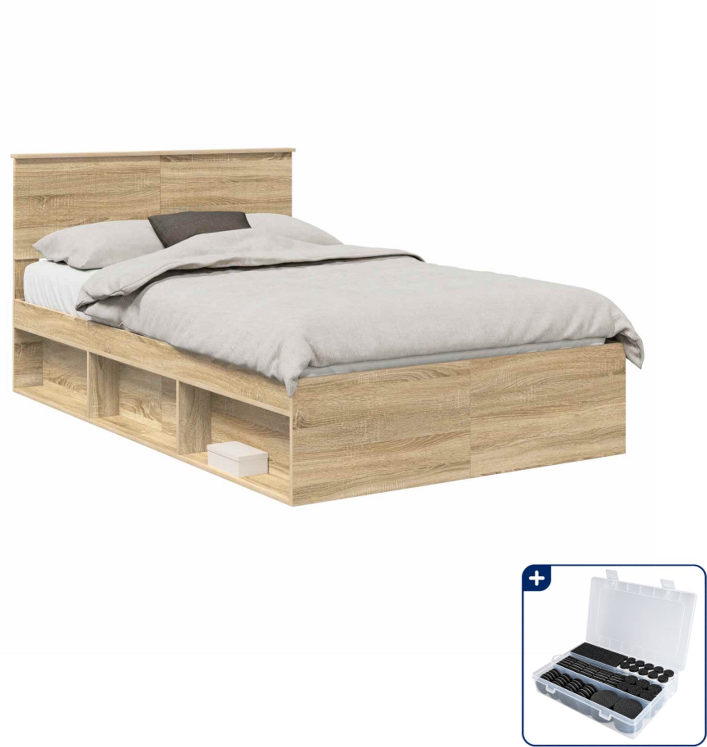 vidaXL bedframe - 120 x 190 cm - bewerkt hout - sonoma eiken - Inclusief antikrasvilt 177-delig Bruin
