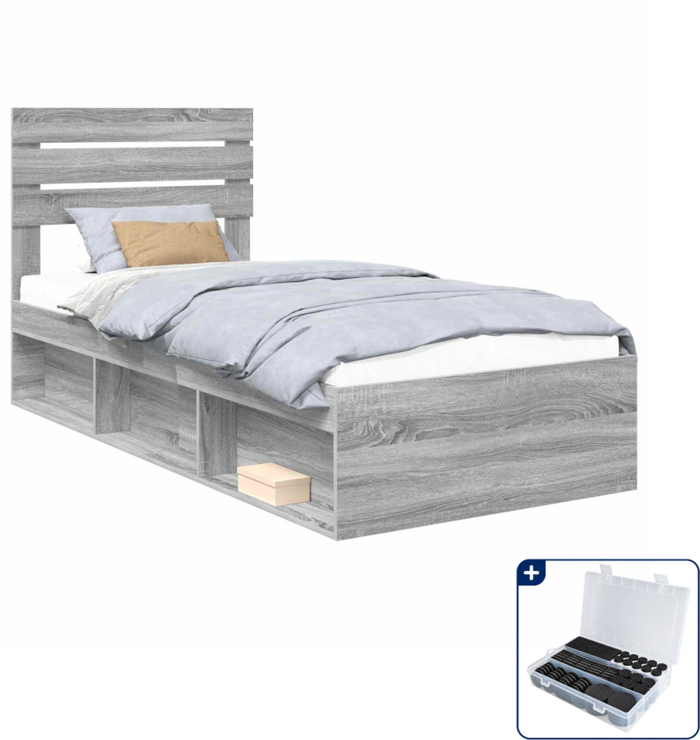 vidaXL bedframe - 75 x 190 cm - massief grenenhout - grijs sonoma - Inclusief antikrasvilt 177-delig Bruin