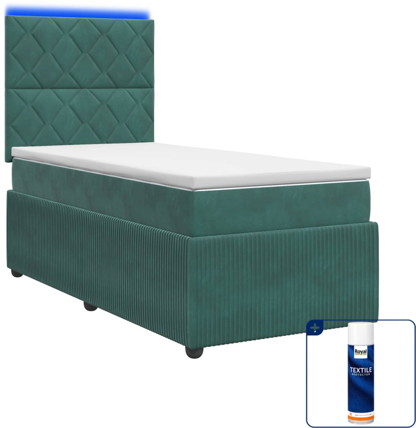 vidaXL boxspring bed met matras - 90 x 190 cm - donkergroen - Inclusief textielbeschermer 500 ml