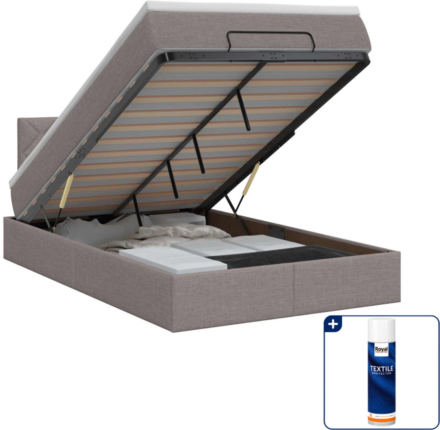 vidaXL ottoman bed met matras - 120 x 190 cm - taupe - Inclusief textielbeschermer 500 ml